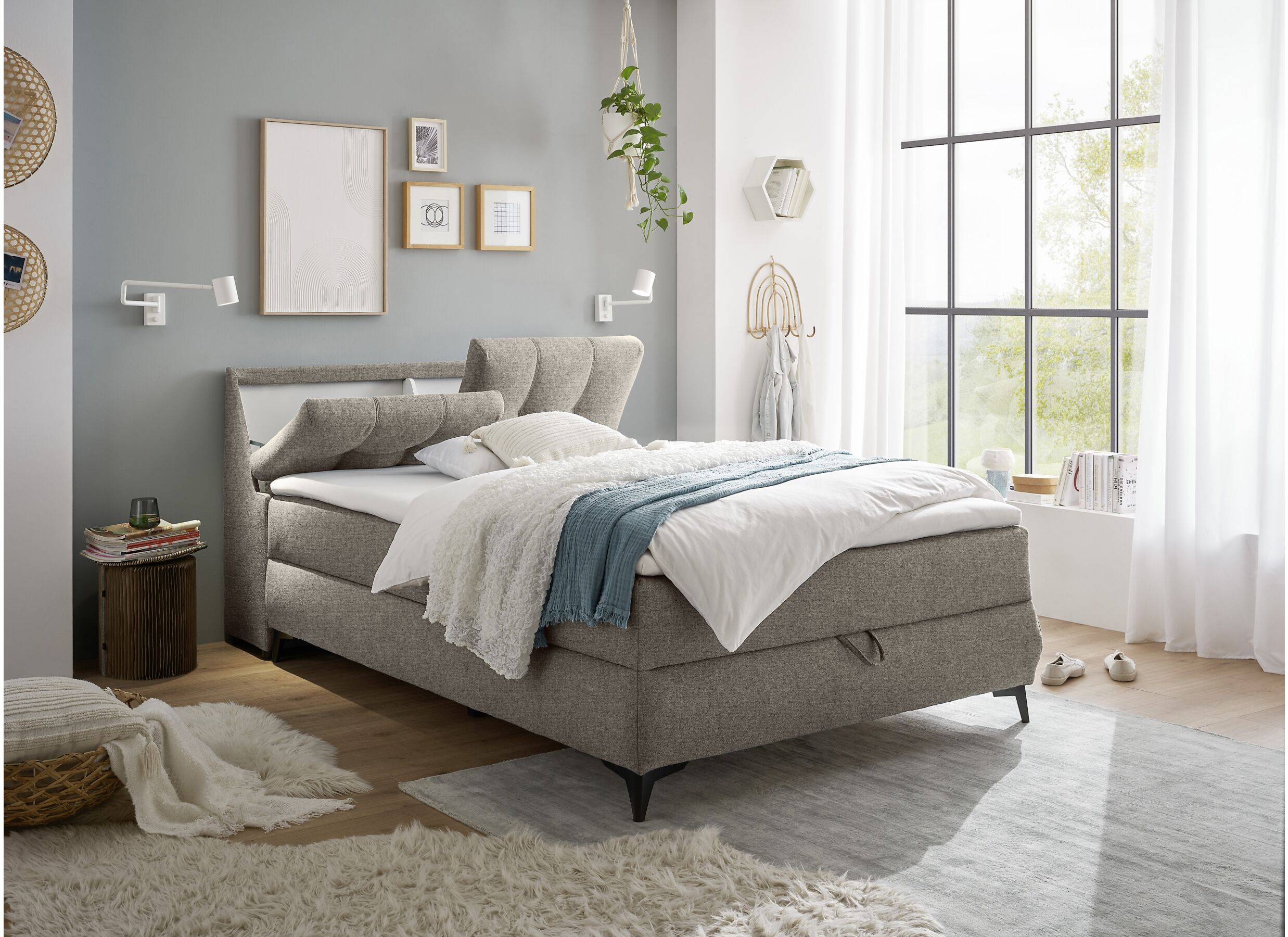 Bedbox Atlantis 140x200cm met opbergruimte stof zand
