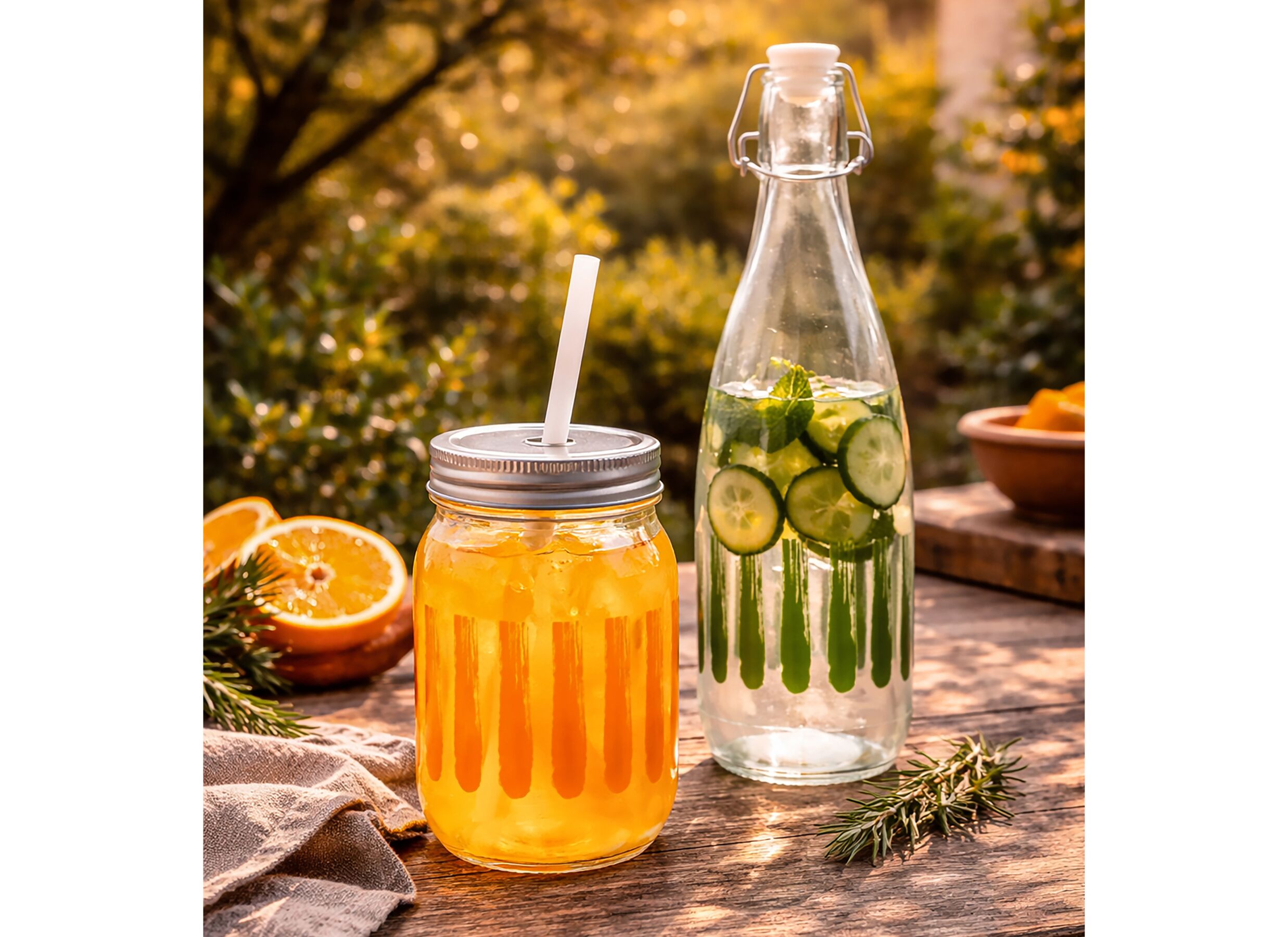 Sfeerfoto - Bokaal met rietje Brisa 47cl - glas - oranje
