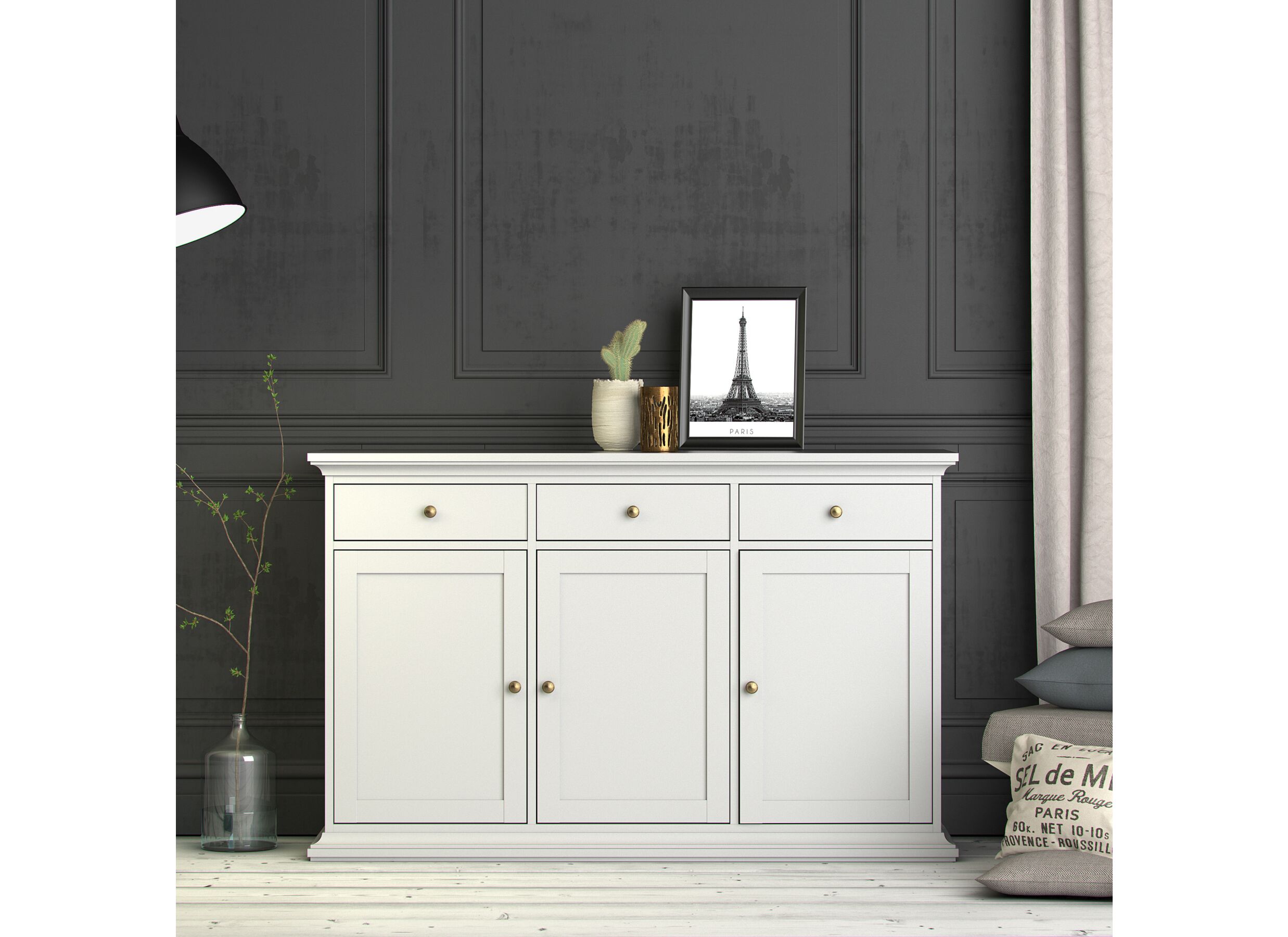 Buffet Paris 144cm - panneau décor - blanc