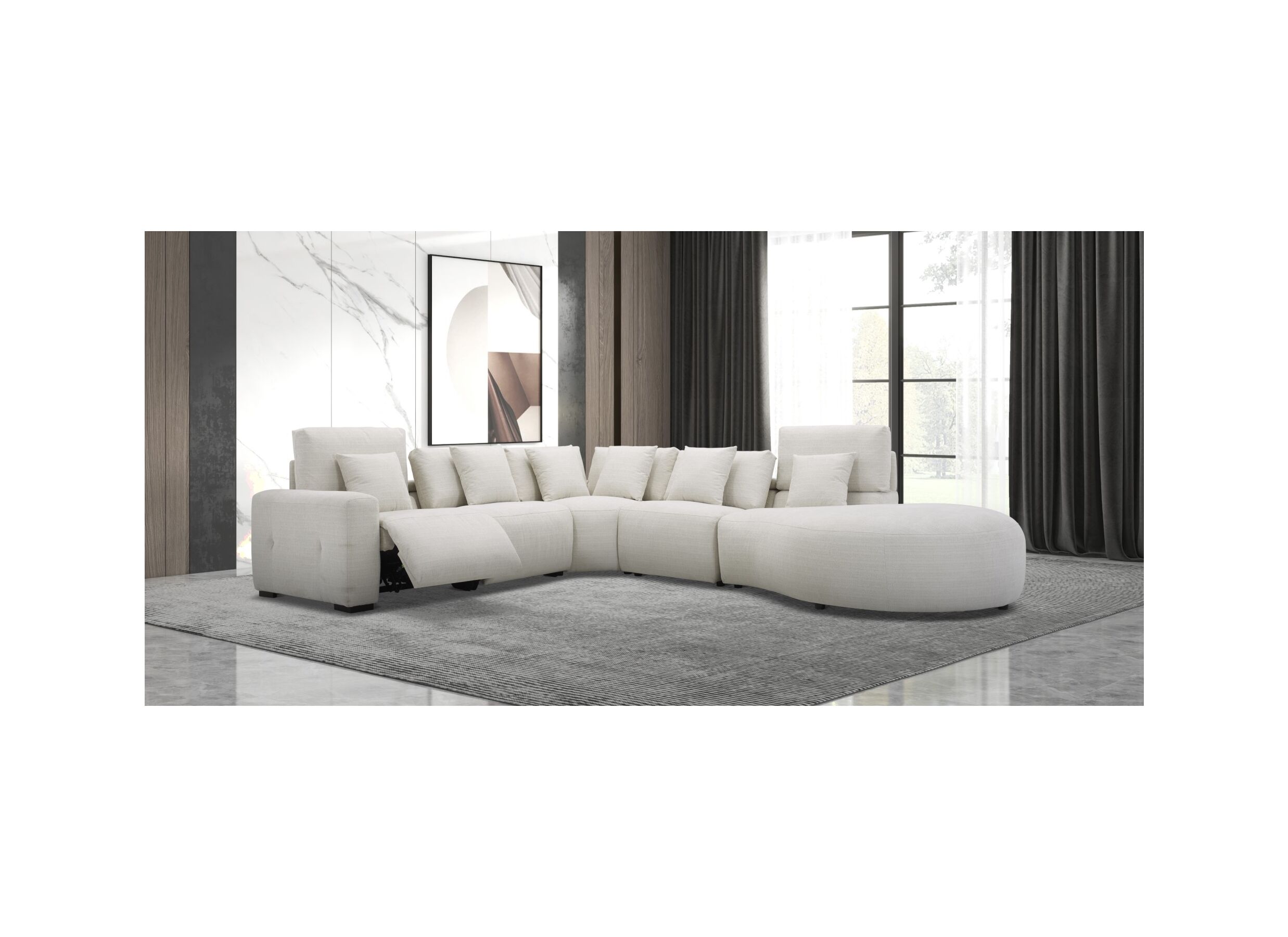 Sfeerfoto - Hoeksalon Down 297x370cm - stof - crème met relax