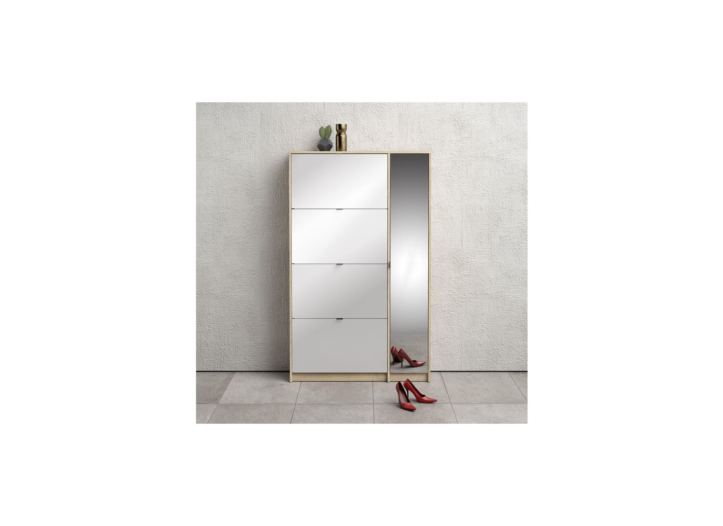 Armoire à chaussures Shoes 99x24x162cm - décor - chêne & blanc laqué