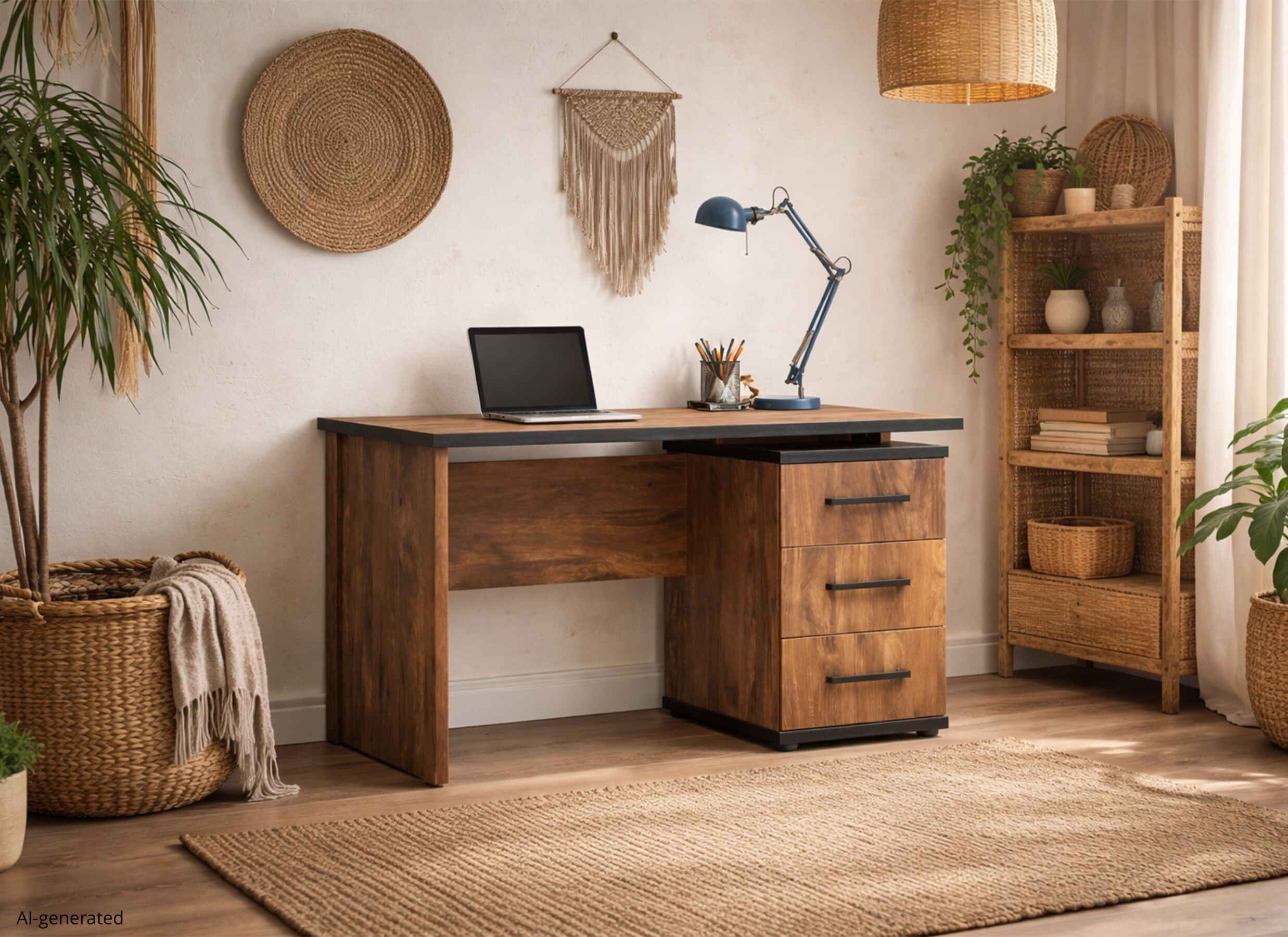 AI Generated - Bureau Ellen 130x70cm - décor - acacia & noir