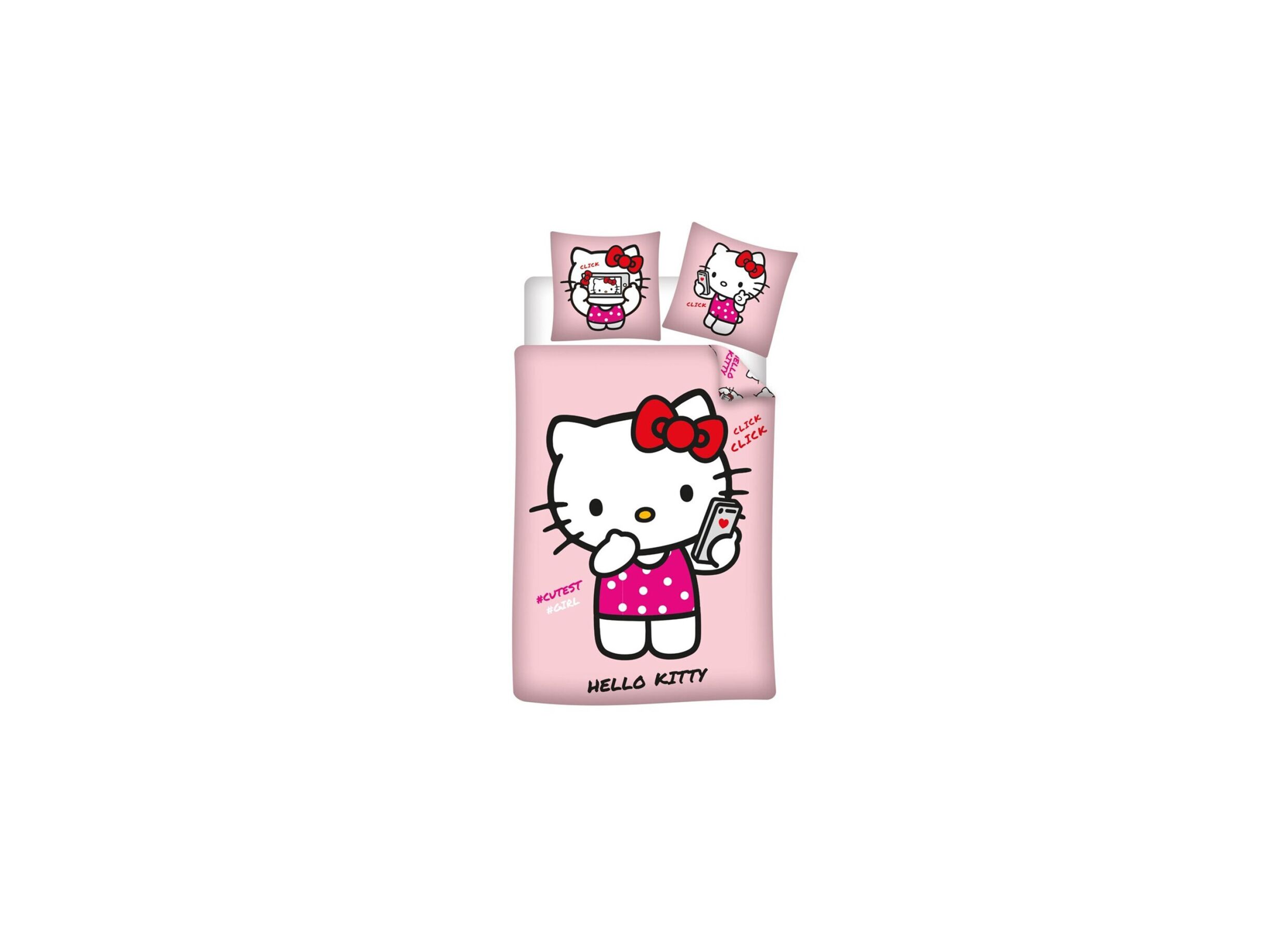 Dekbedovertrek Hello Kitty 140x200cm - polyester/katoen - roze - Dekbedovertrek Hello Kitty 140x200cm - polyester/katoen - roze