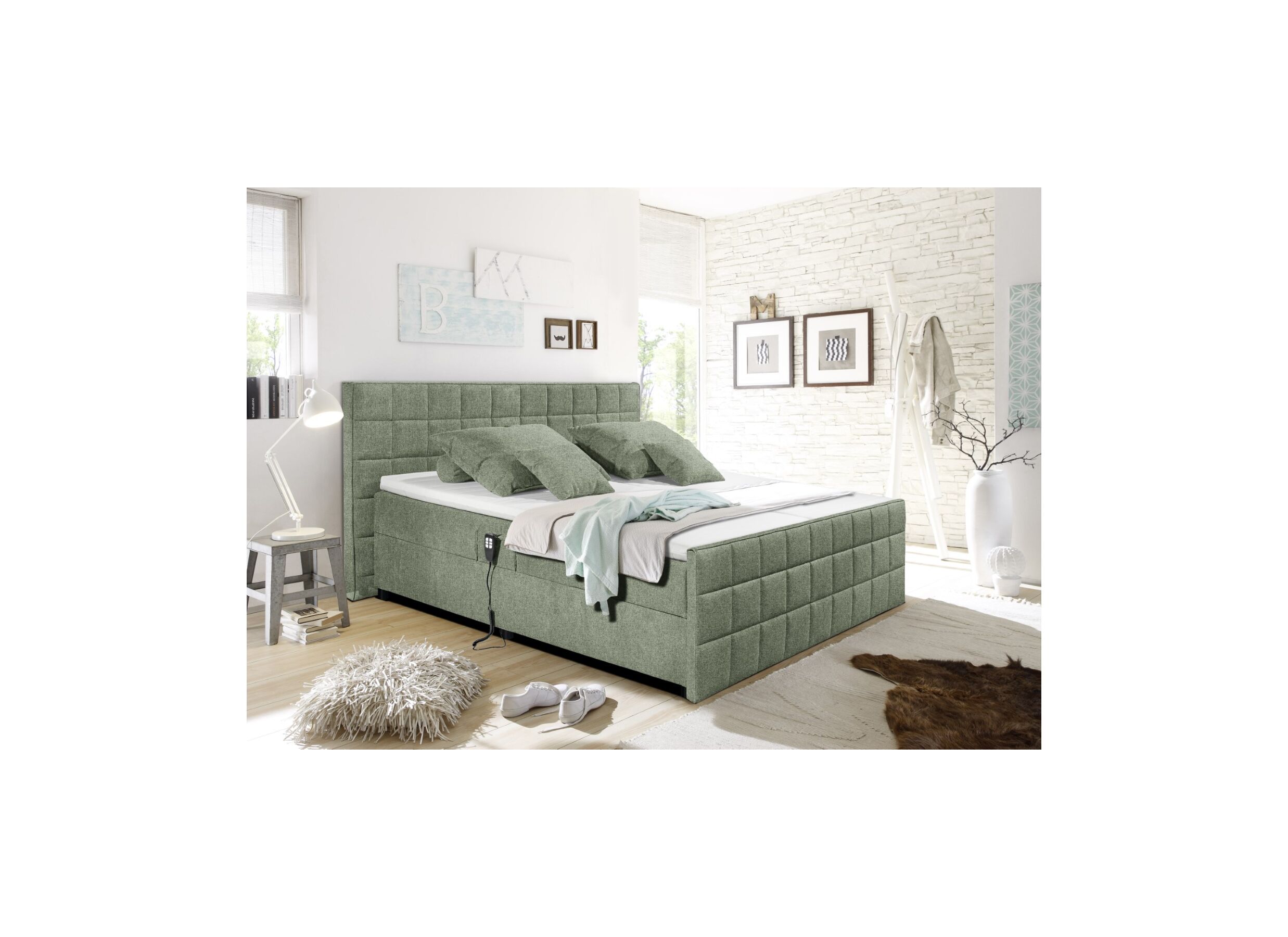 Lit box Gabun 180x200cm électrique tissu olive