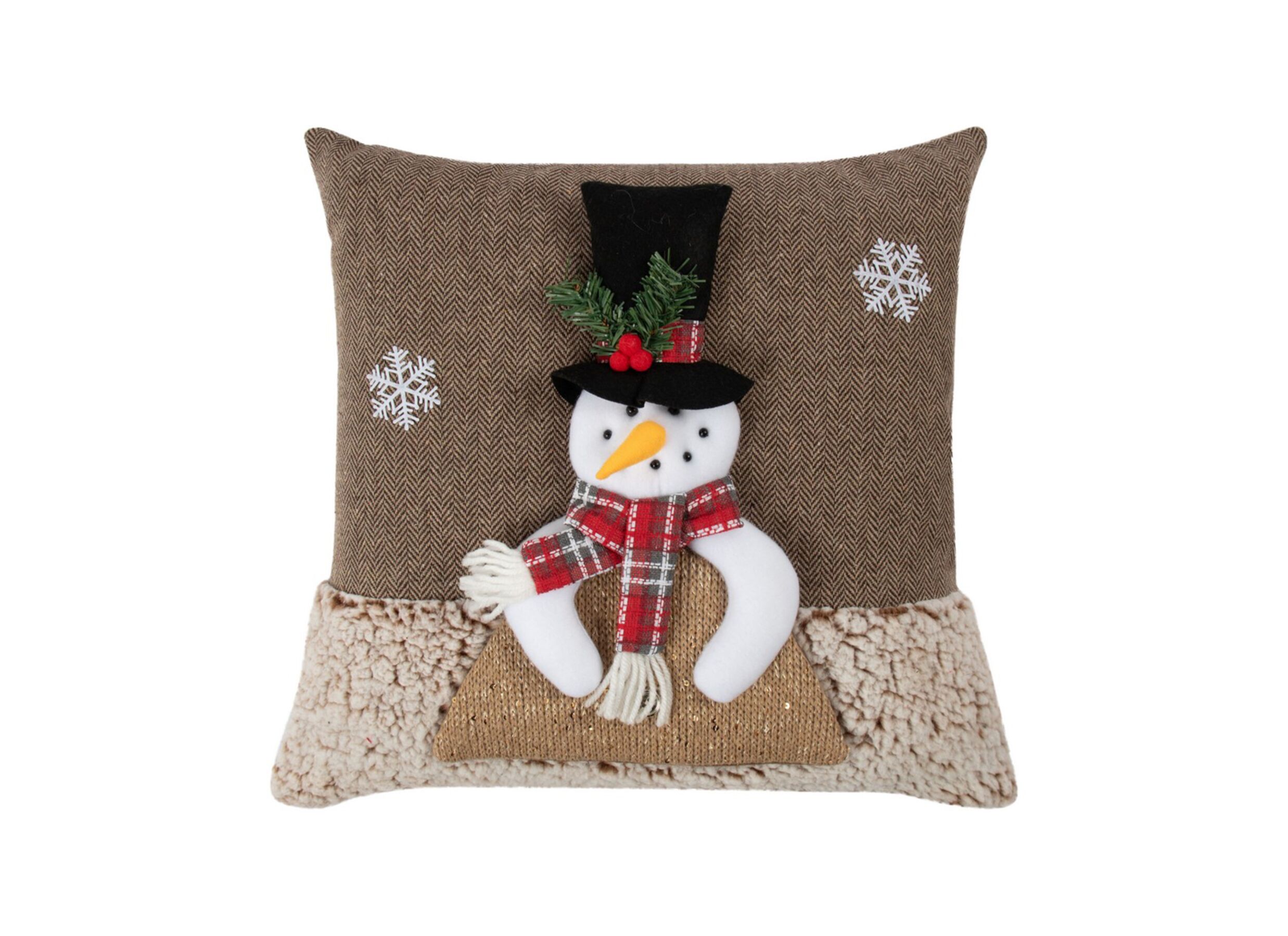 Hoofdfoto - Kussen Sneeuwman 40x40cm - polyester/katoen - bruin