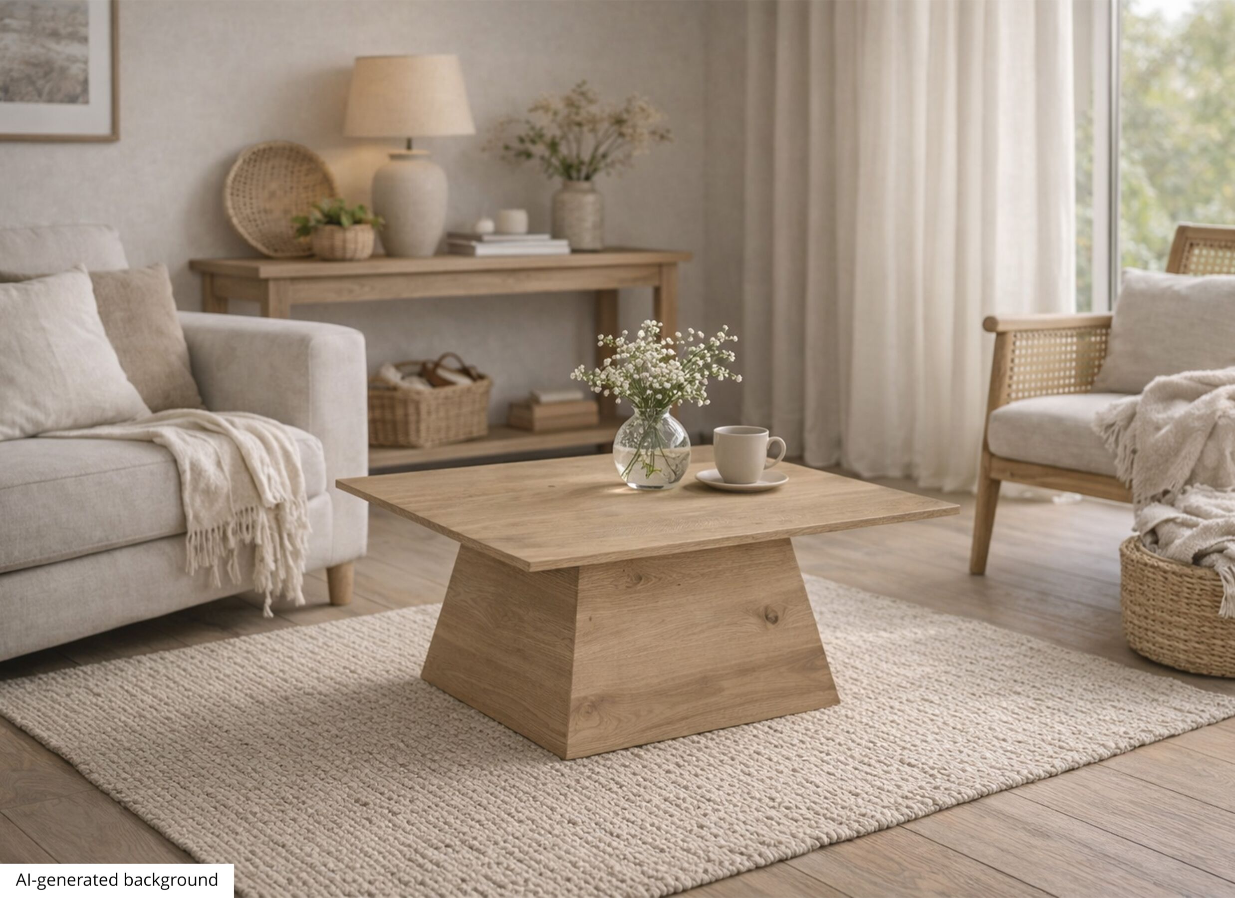 AI Generated - Table basse Float 80x80cm - chêne massif - naturel