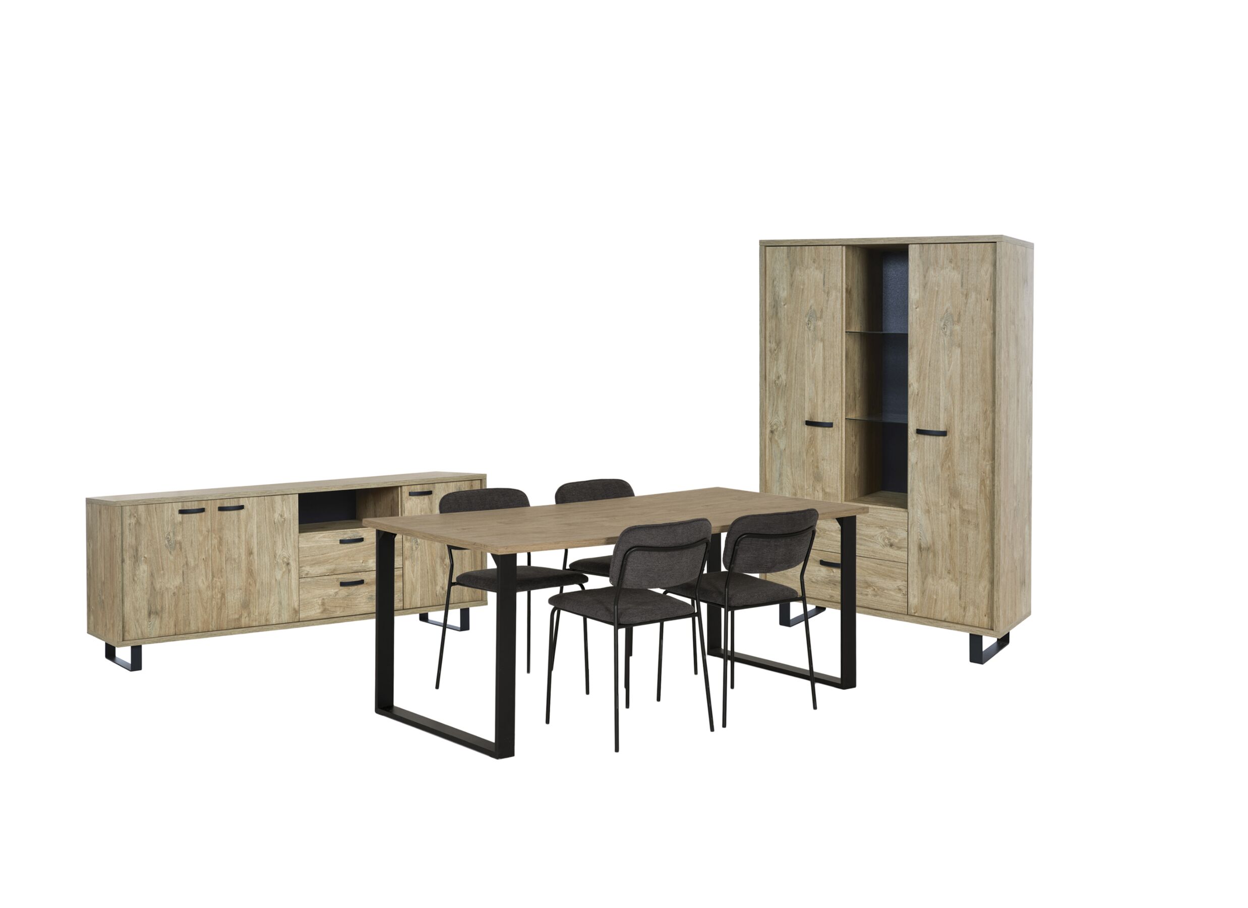 Plus Important - Salle à manger Como 1 avec 4 chaises Epoca anthracite - table 170x95cm - buffet 220cm - armoire 120cm