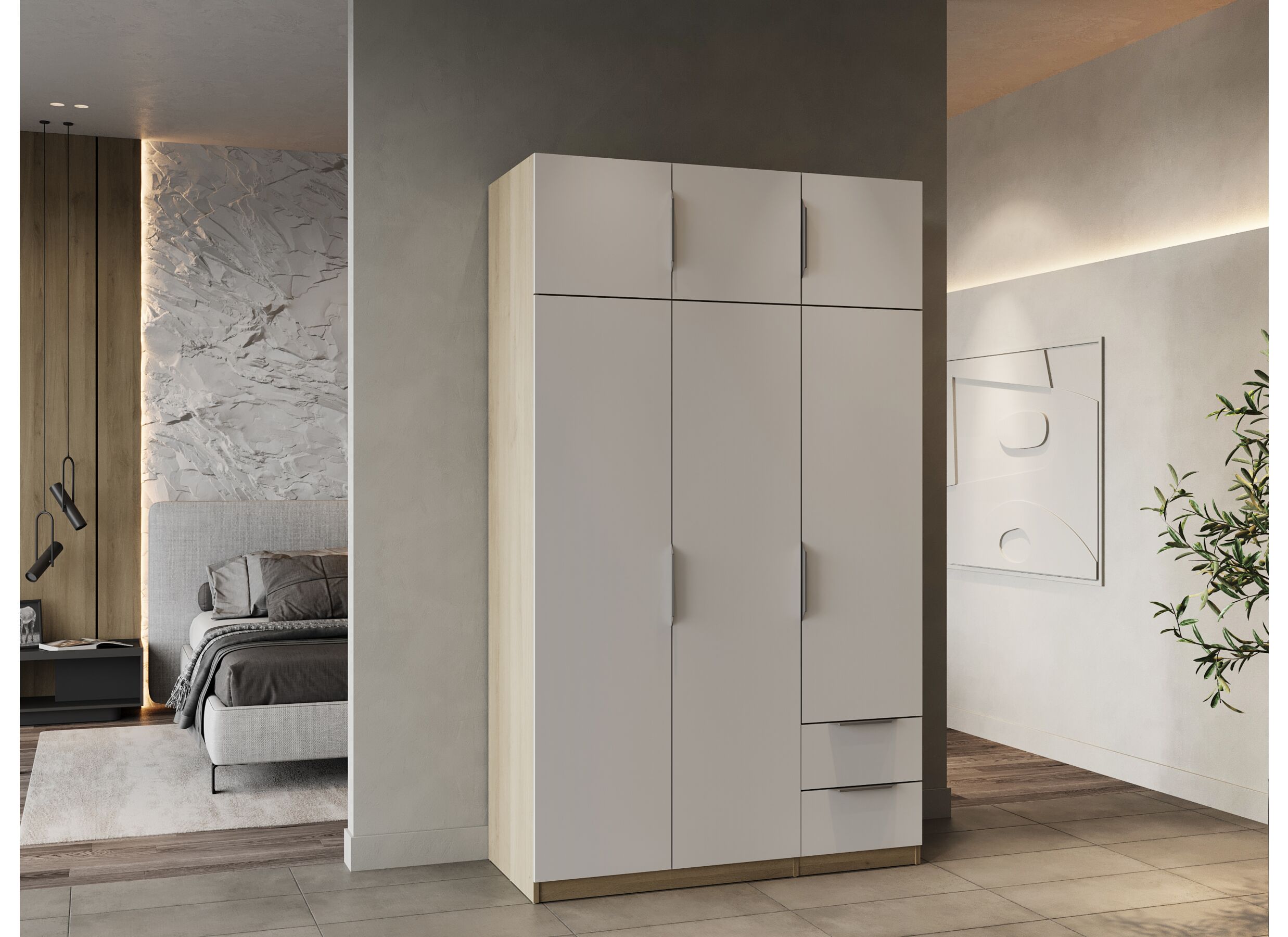 Garde-robe Ghost 119cm - décor - chêne kronberg/blanc