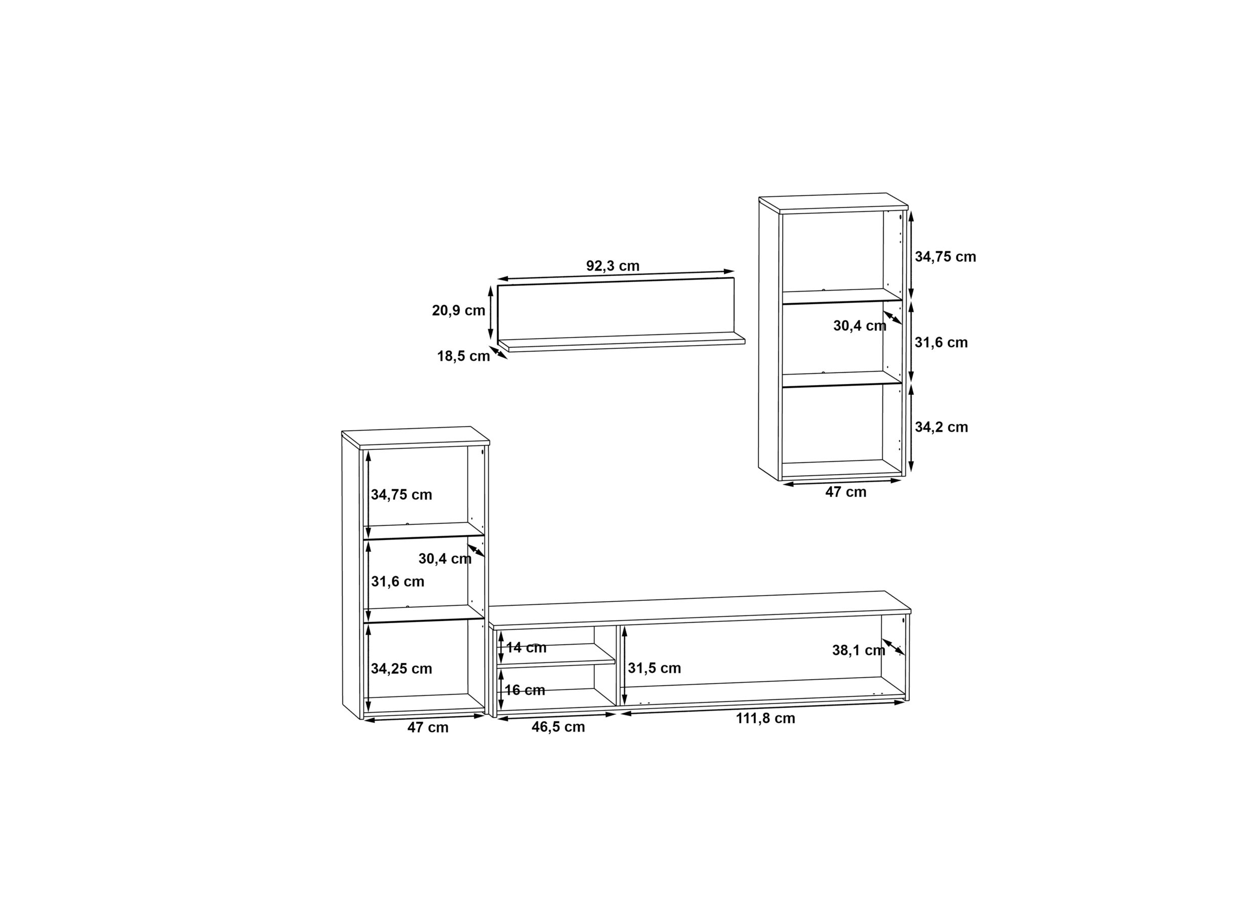 Tv-wandmeubel 213cm - meubelplaat - artisanale eik