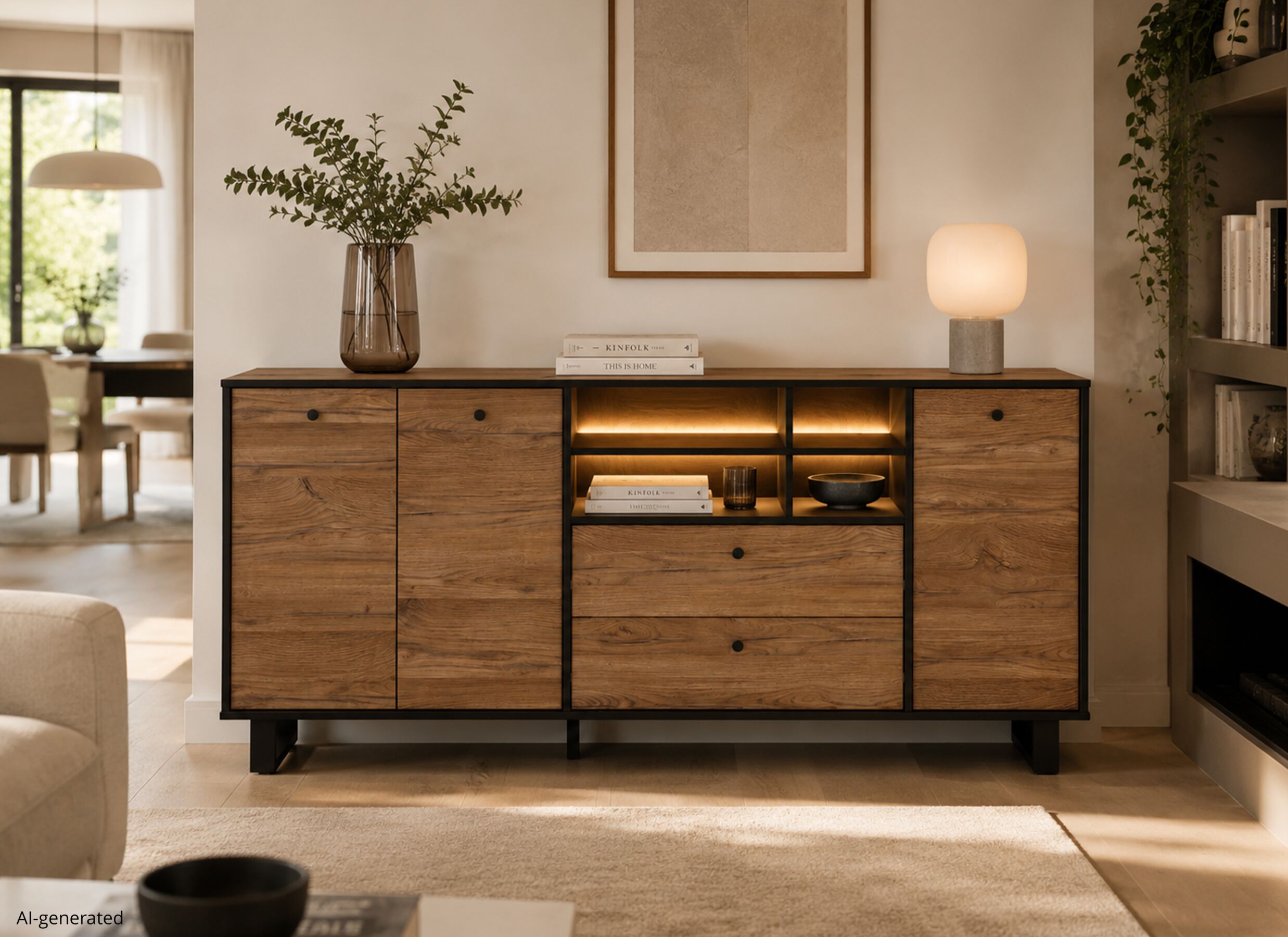 AI Generated - Buffet Sewill 181cm - décor - chêne & noir