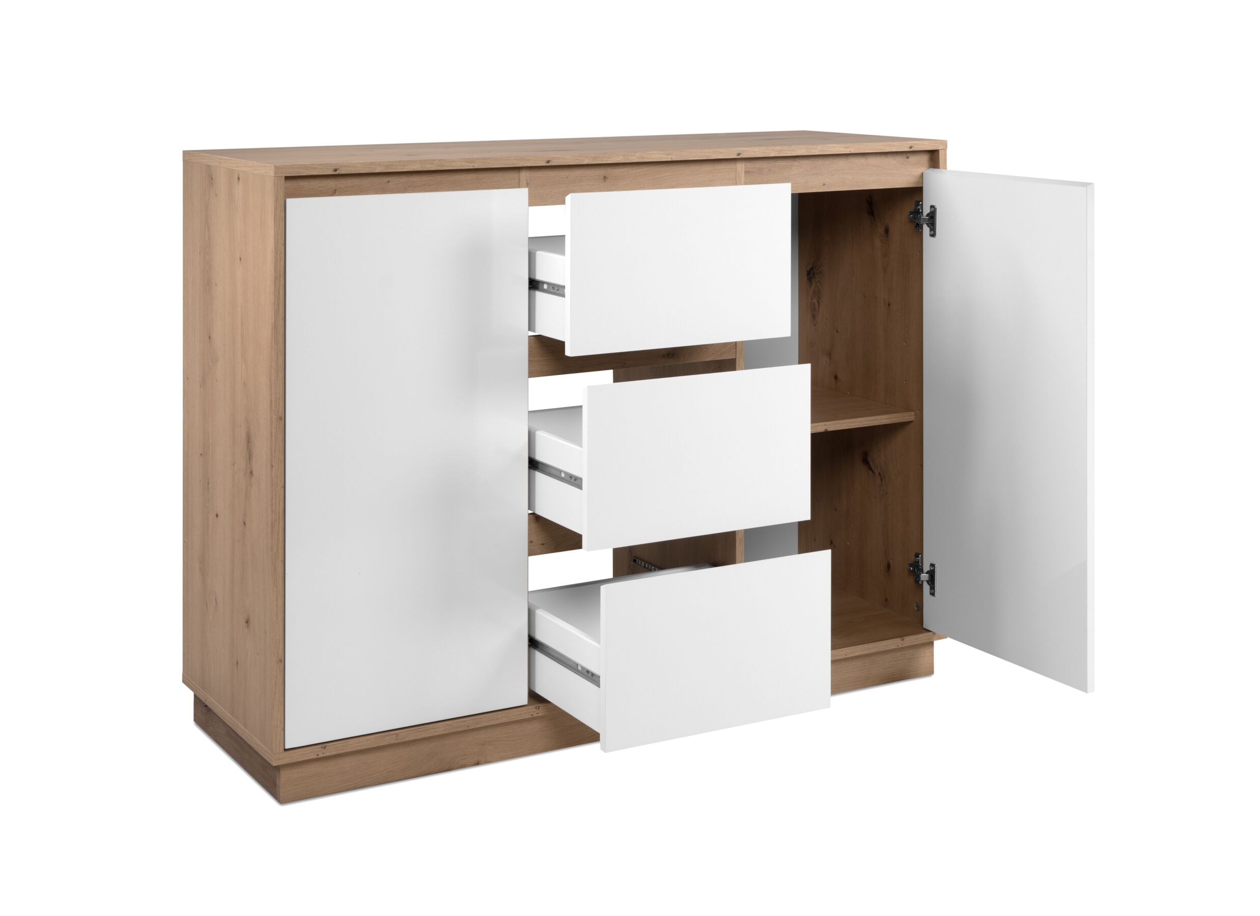 Disposition - Commode Phoenix 117cm - décor - chêne artisanal & blanc