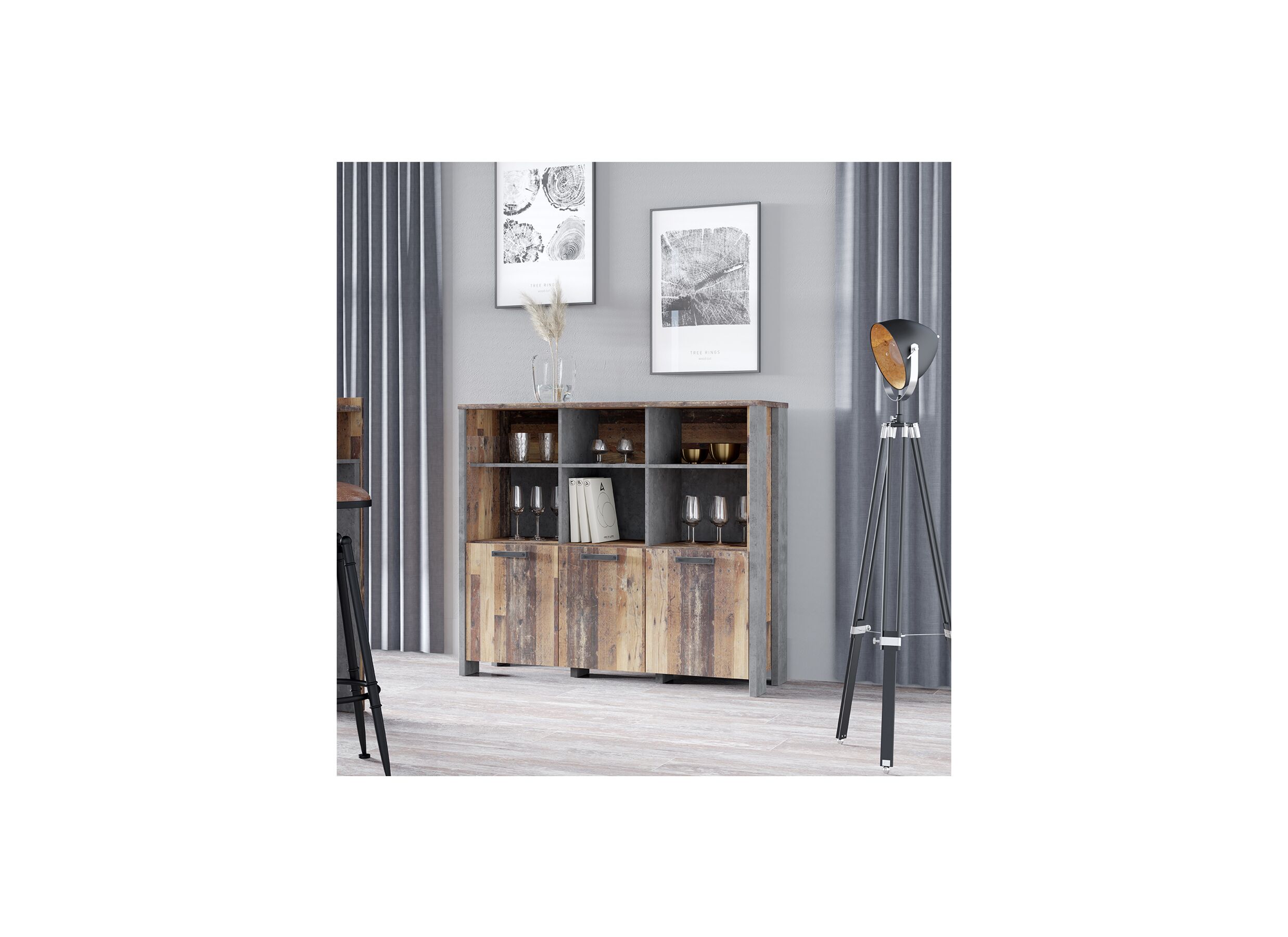 Buffetkast Clif 136cm - decor - old wood/beton