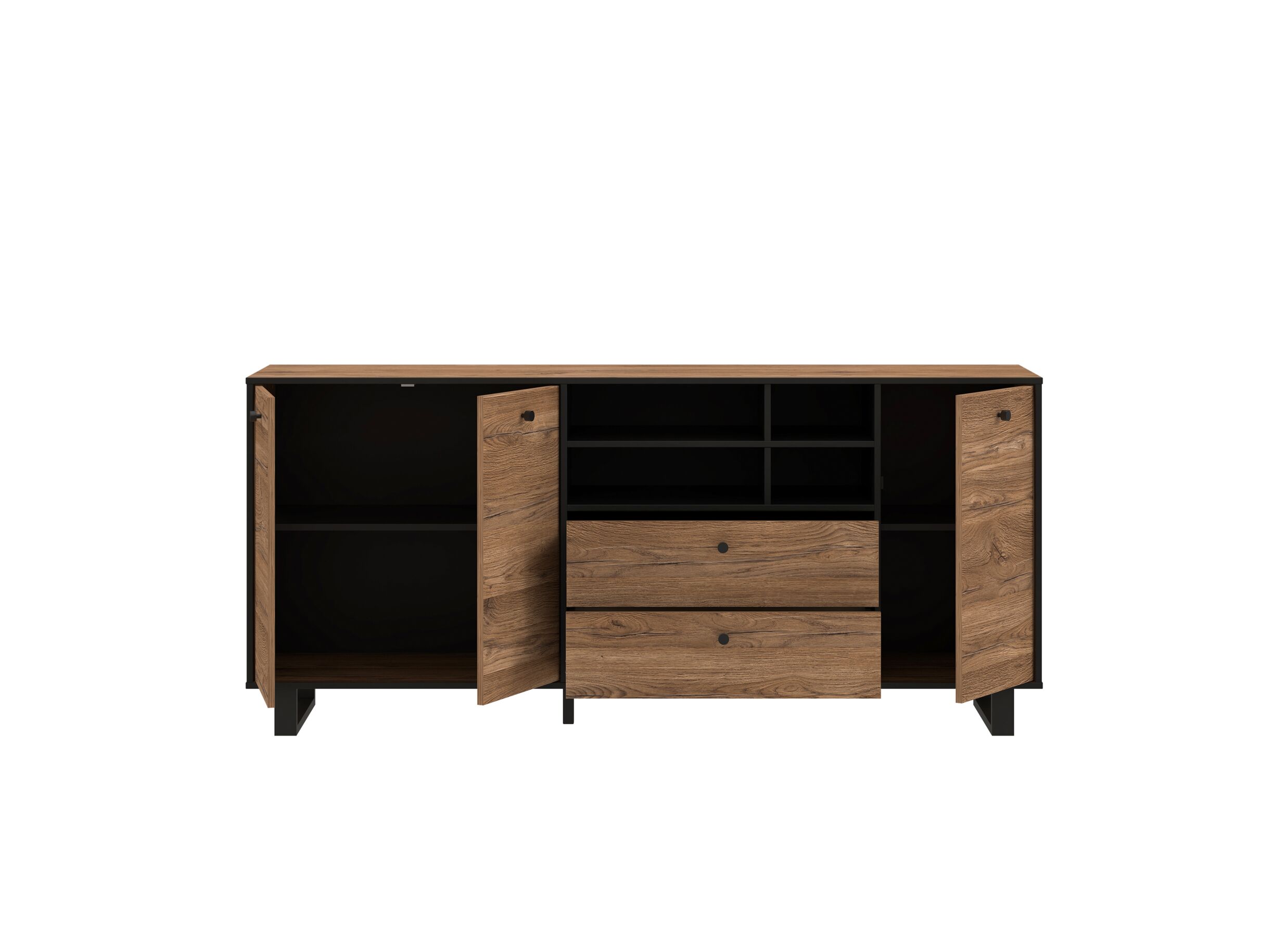Buffet Sewill 181cm - panneau décor - chêne/noir