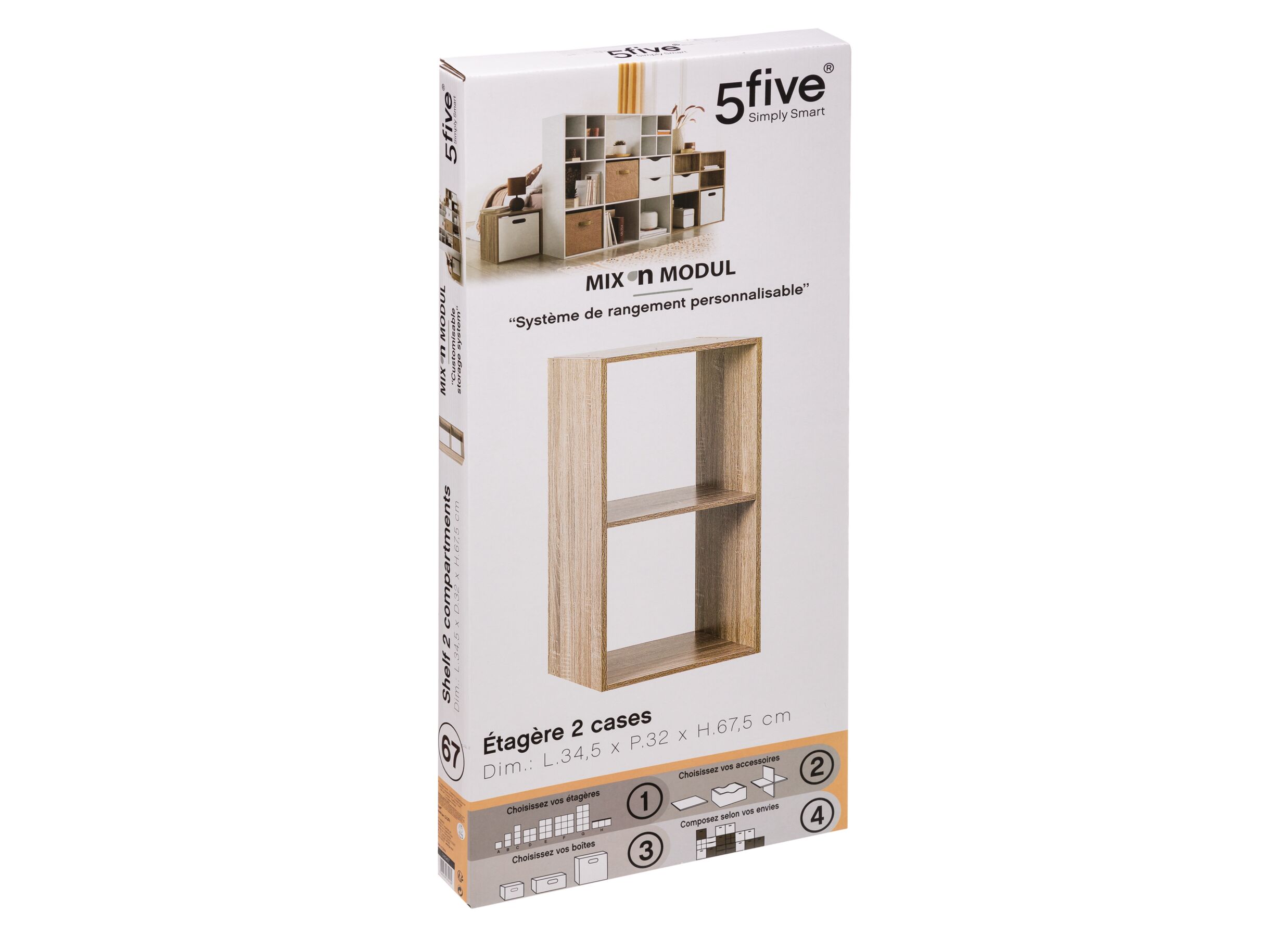5x32x67 - Étagère murale 2 compartiments 34,5x32x67,5cm naturel