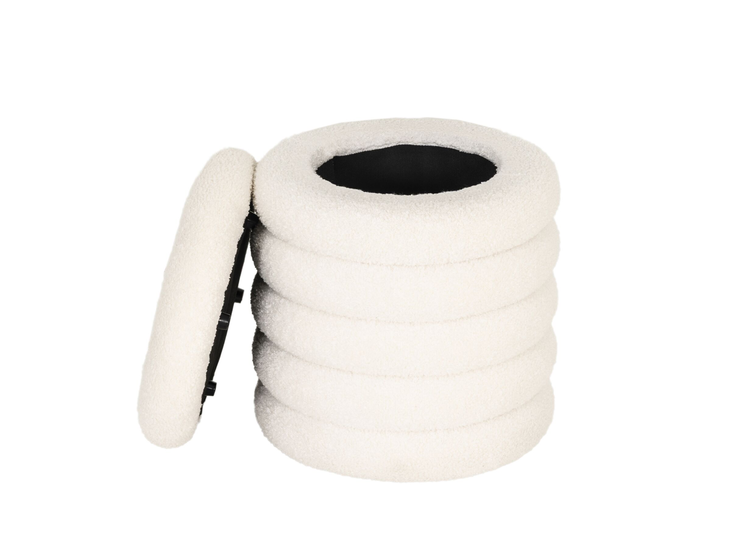 Aperçu - Pouf Opio avec rangement Ø38cm - bouclé - blanc
