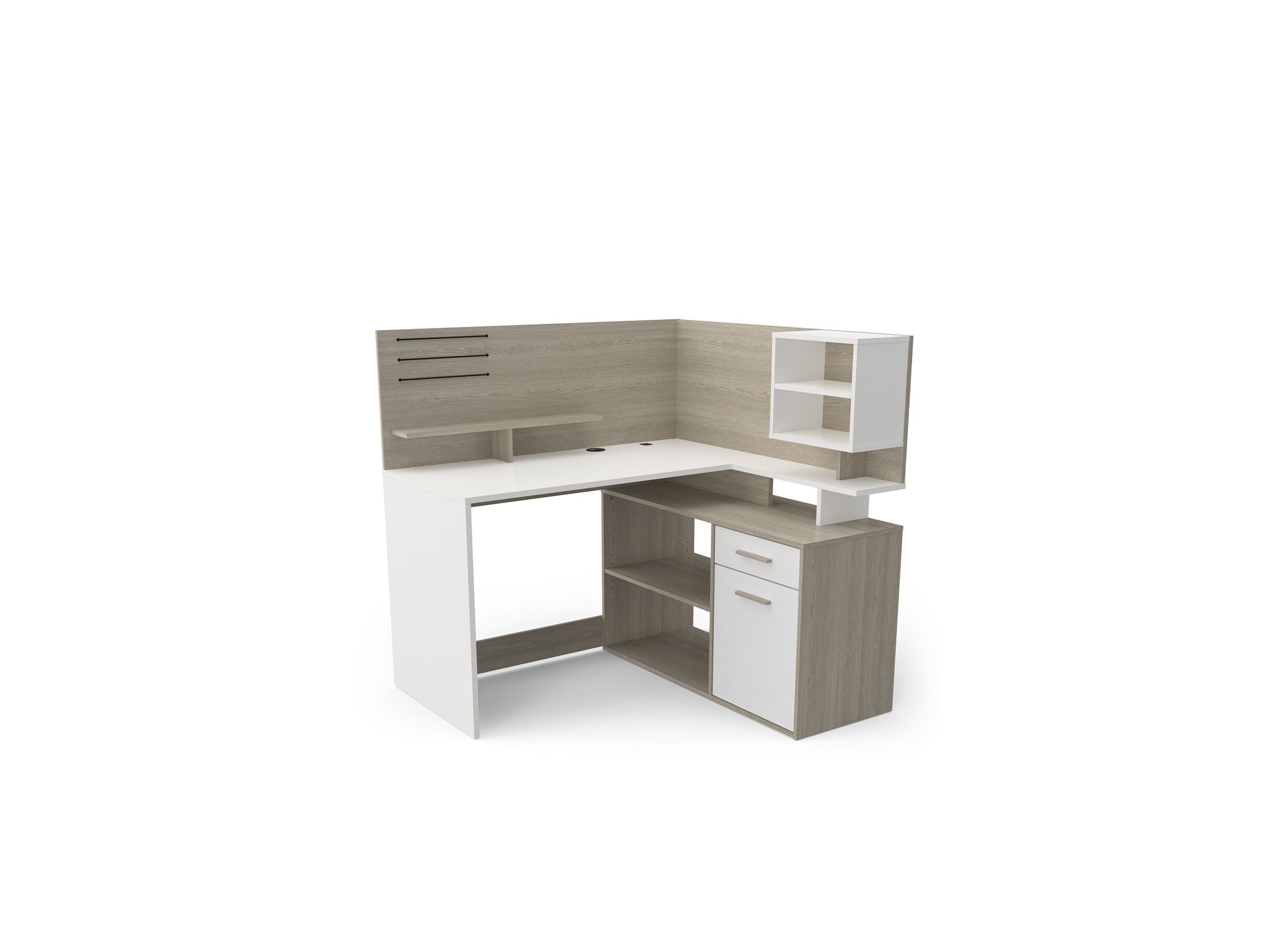 Hoekbureau Malicia 122x116x120cm - meubelplaat - wit/eik