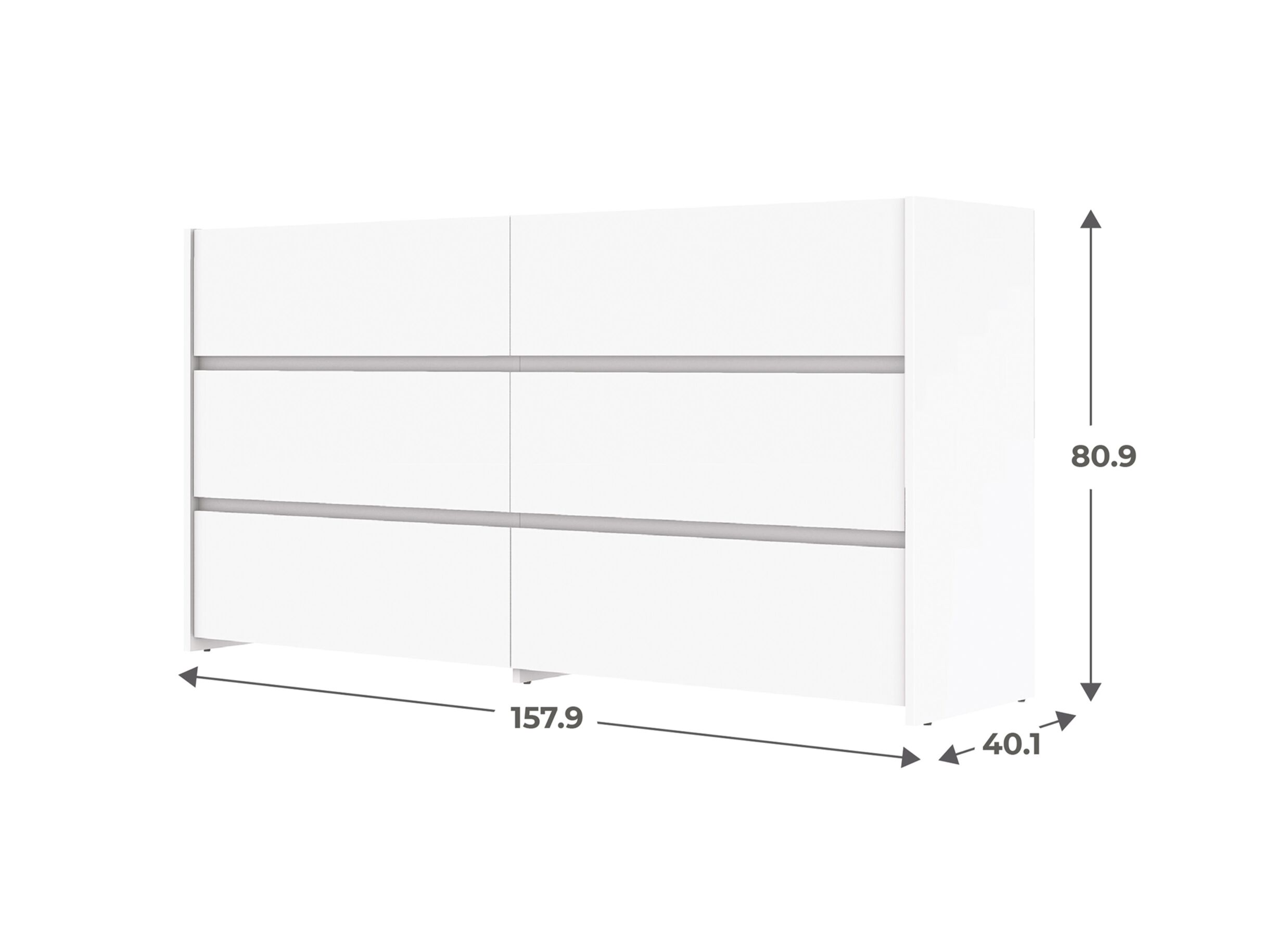 Afmetingen - Ladekast Mosaik 158x40x81cm - decor - wit