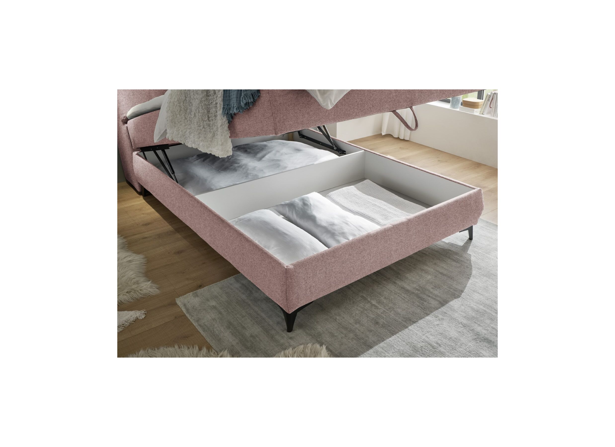 Sfeerfoto - Bedbox Atlantis 140x200cm met opbergruimte stof flamingo