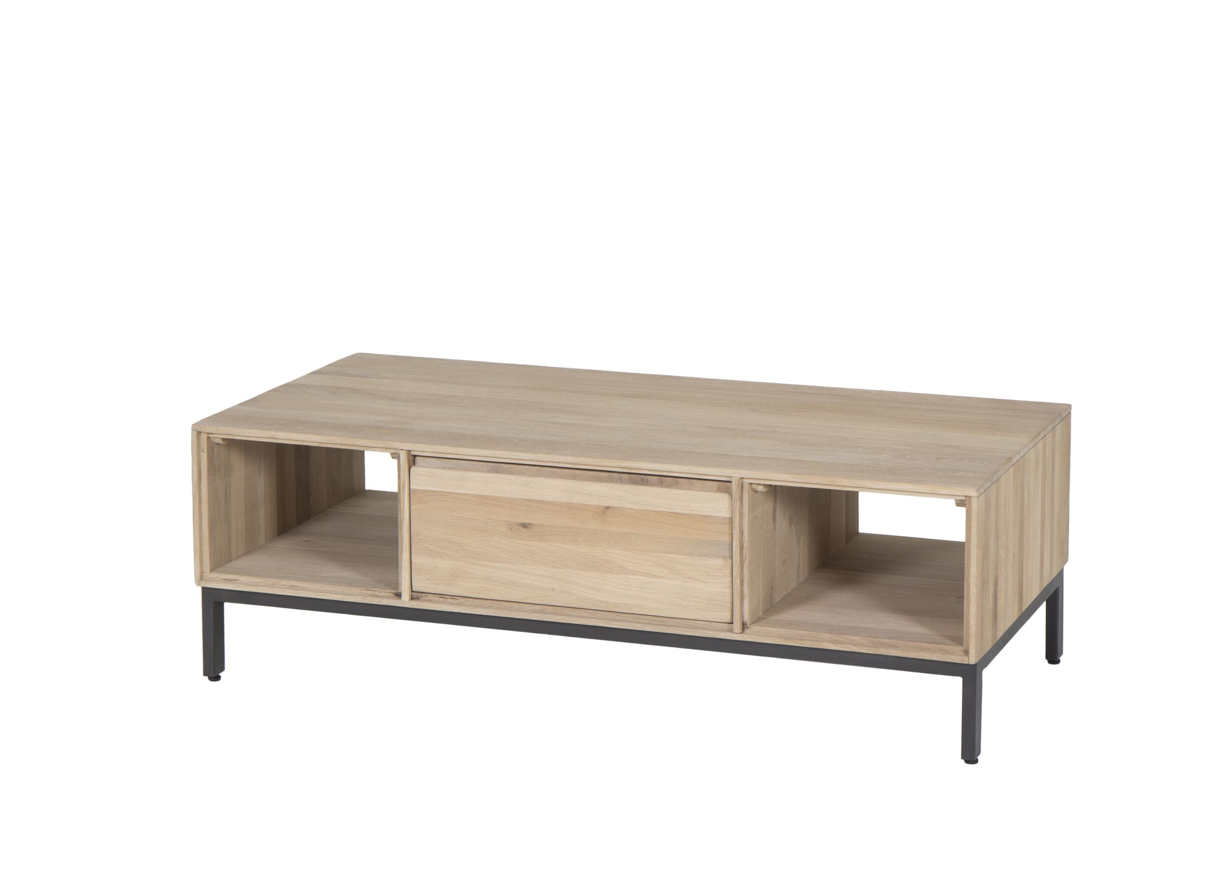Table basse Polar 120x60cm avec rangement - chêne massif & décor - naturel