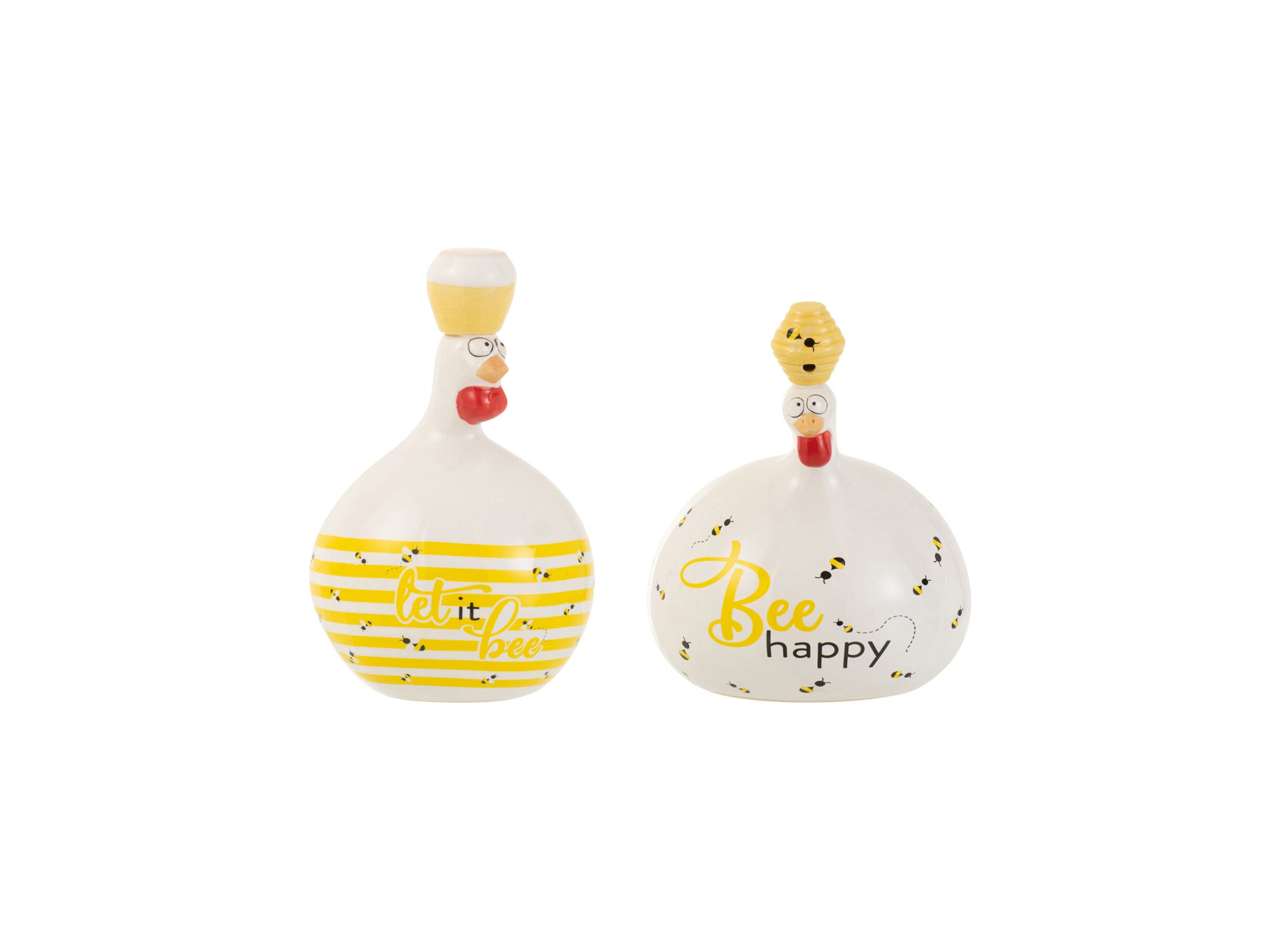 Beeld Kip Bee Happy/Honing H21cm - keramiek - wit/geel - Statue Poulet Bee Happy/Miel H21cm - keramiek - wit/geel