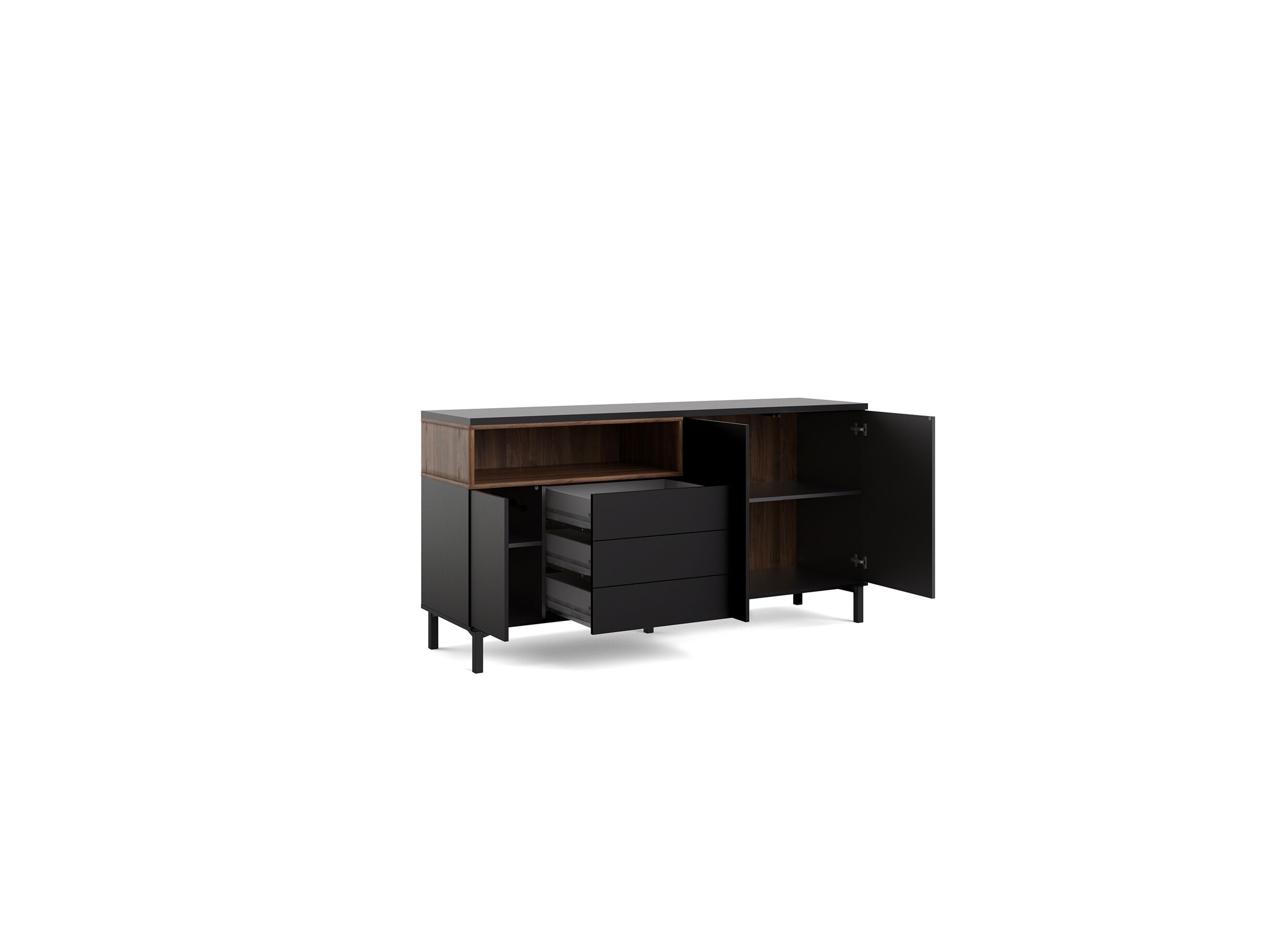 Buffet Roomers 176cm - panneau de particules - noir & noix