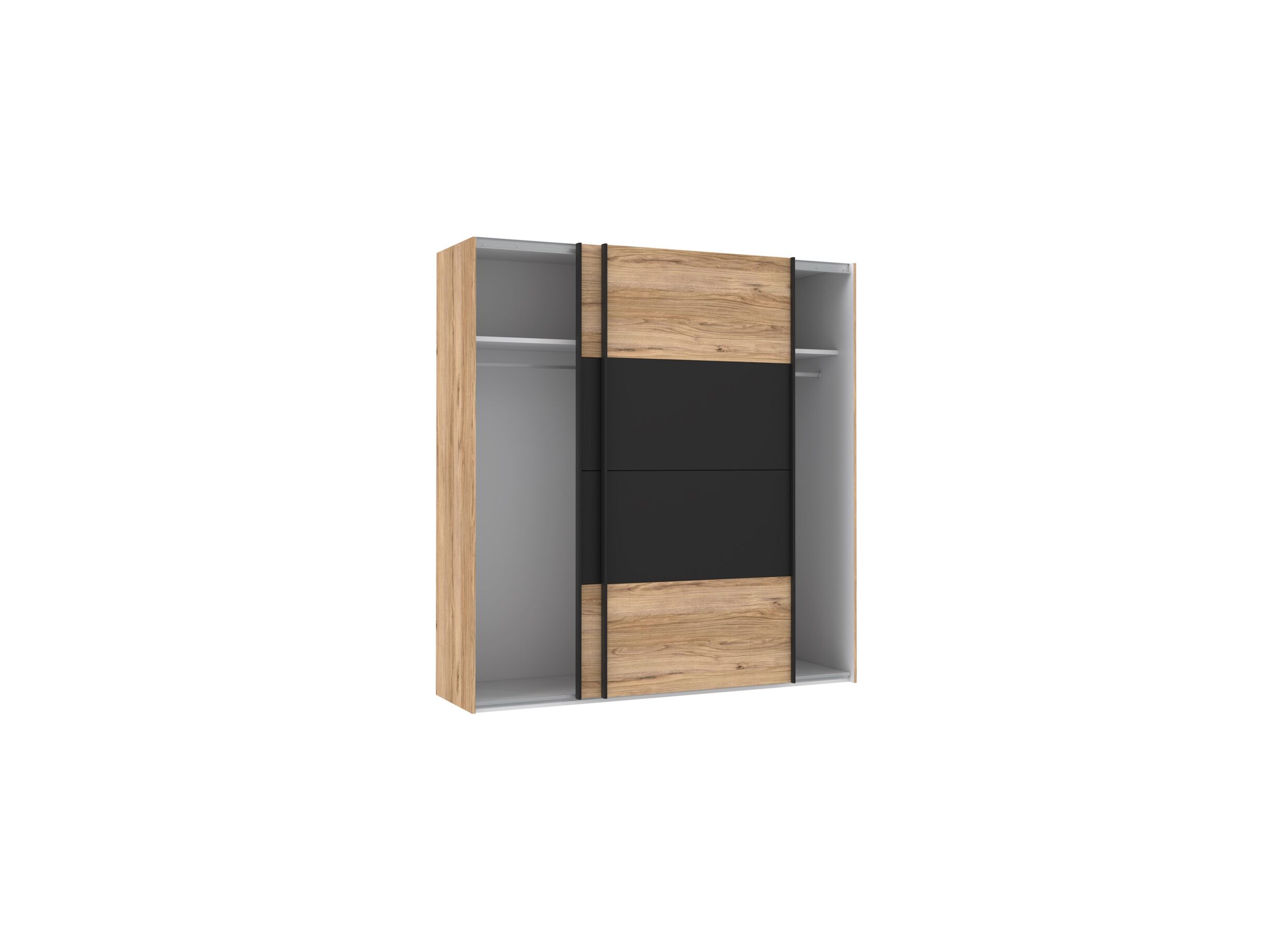Disposition - Armoire à portes coulissantes Dalate 200cm - décor - chêne châtaignier/noir mat