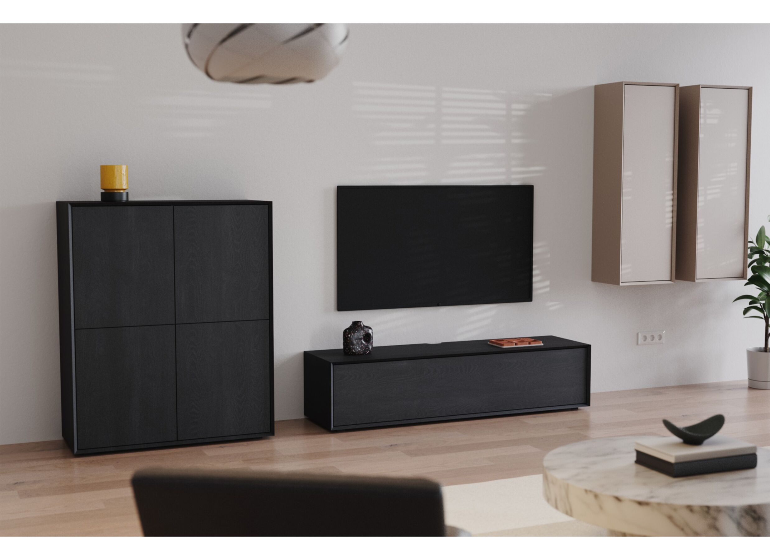 Sfeerfoto - Tv-meubel Stream 160cm - melamine - eik zwart