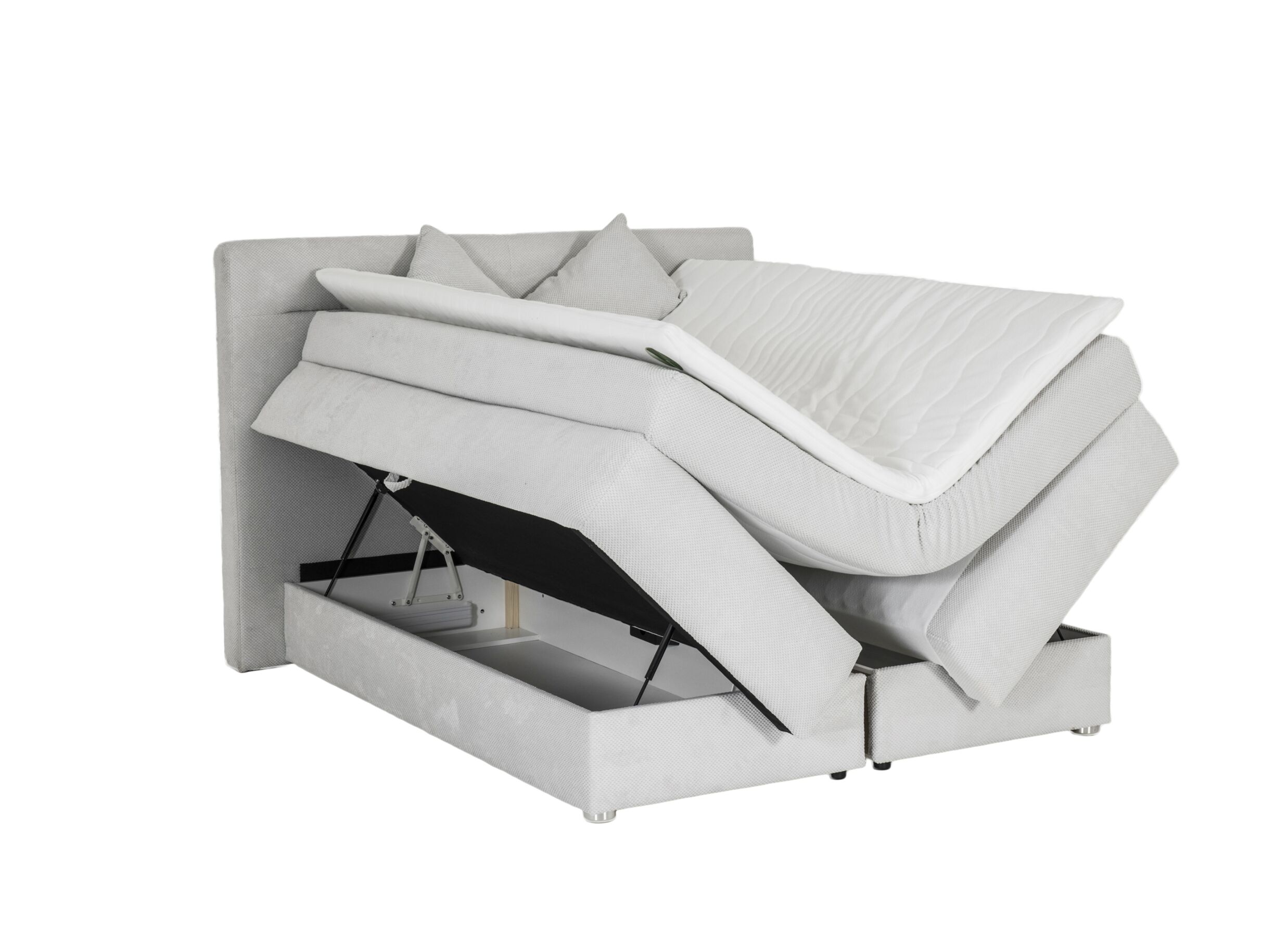 Aperçu - Boxspring Simone 180x200cm - tissu - écru avec rangement