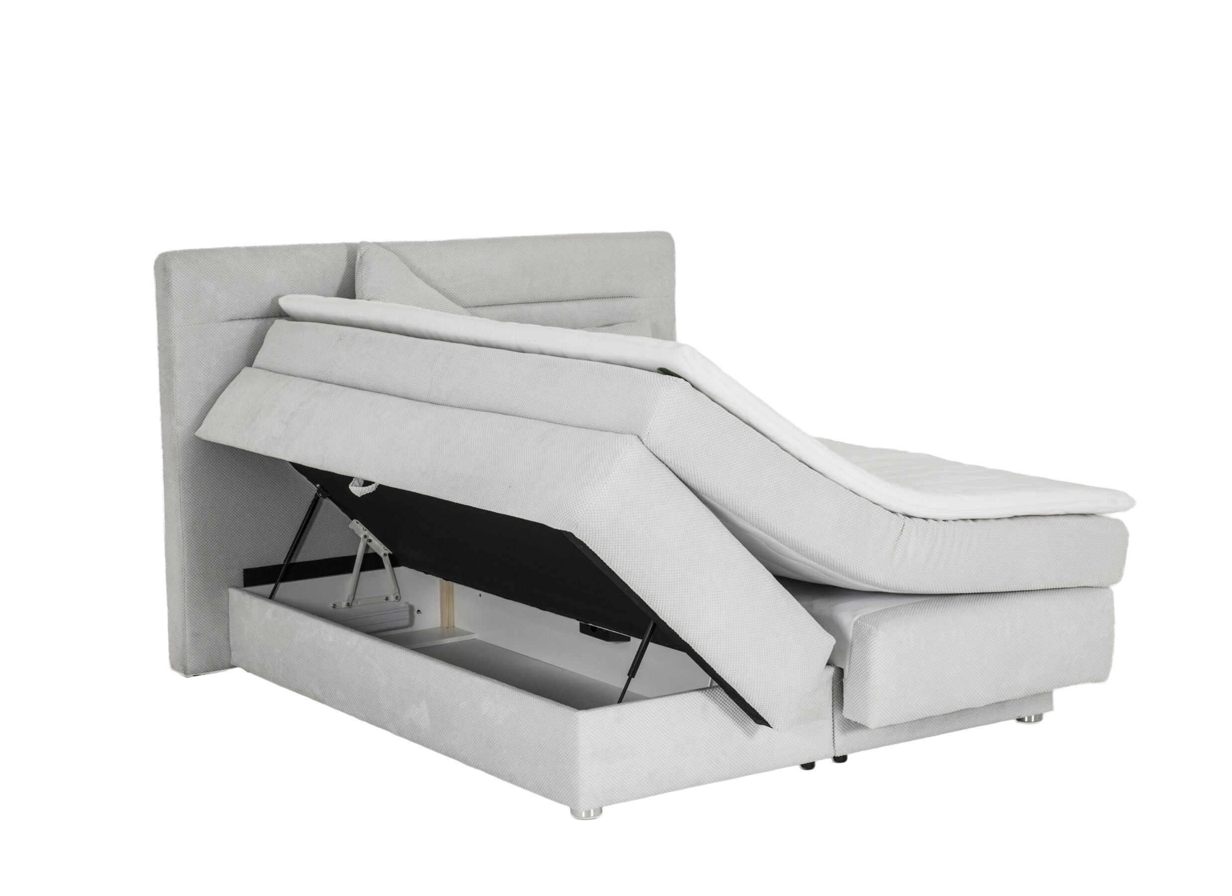 Aperçu - Boxspring Simone 160x200cm - tissu - écru avec espace de rangement