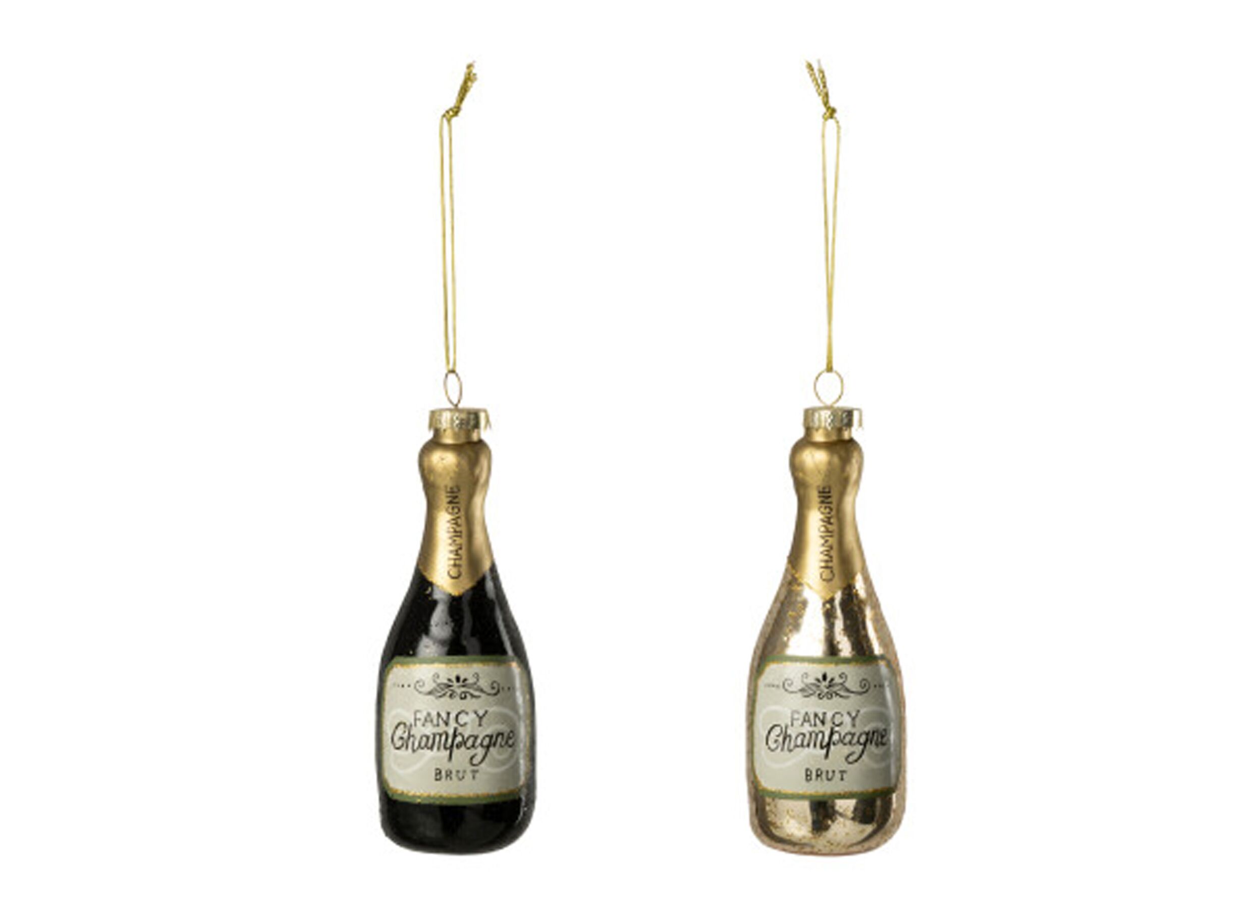 Hoofdfoto - Kerst Ornament Champagne 5x5x13,5cm - glas - goud & zwart