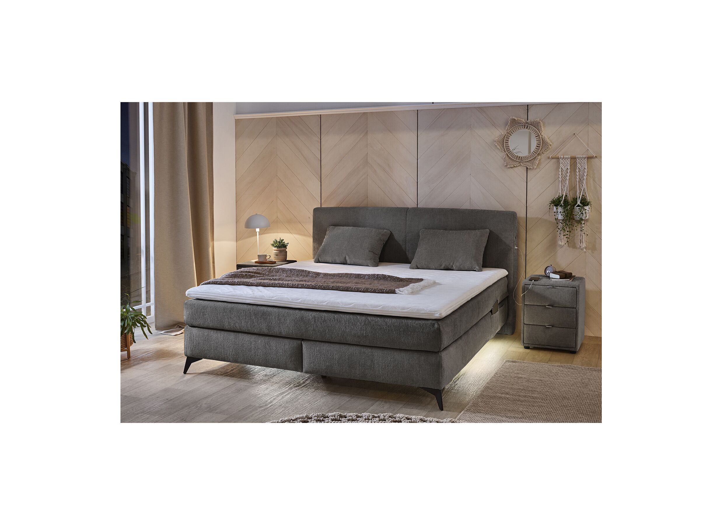 Foto ambiance - Boxspring Kira Max 160x200cm - tissu - gris foncé