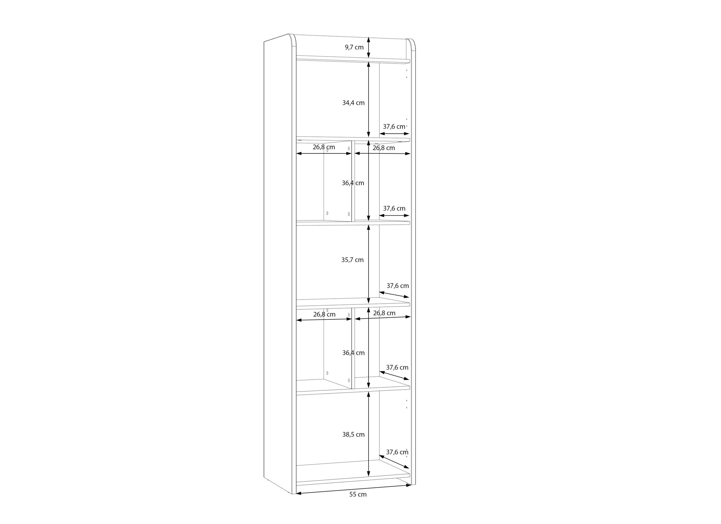 Dimensions - Bibliothèque Hoa 59x41x204cm - déecor - chêne mauvella/vert