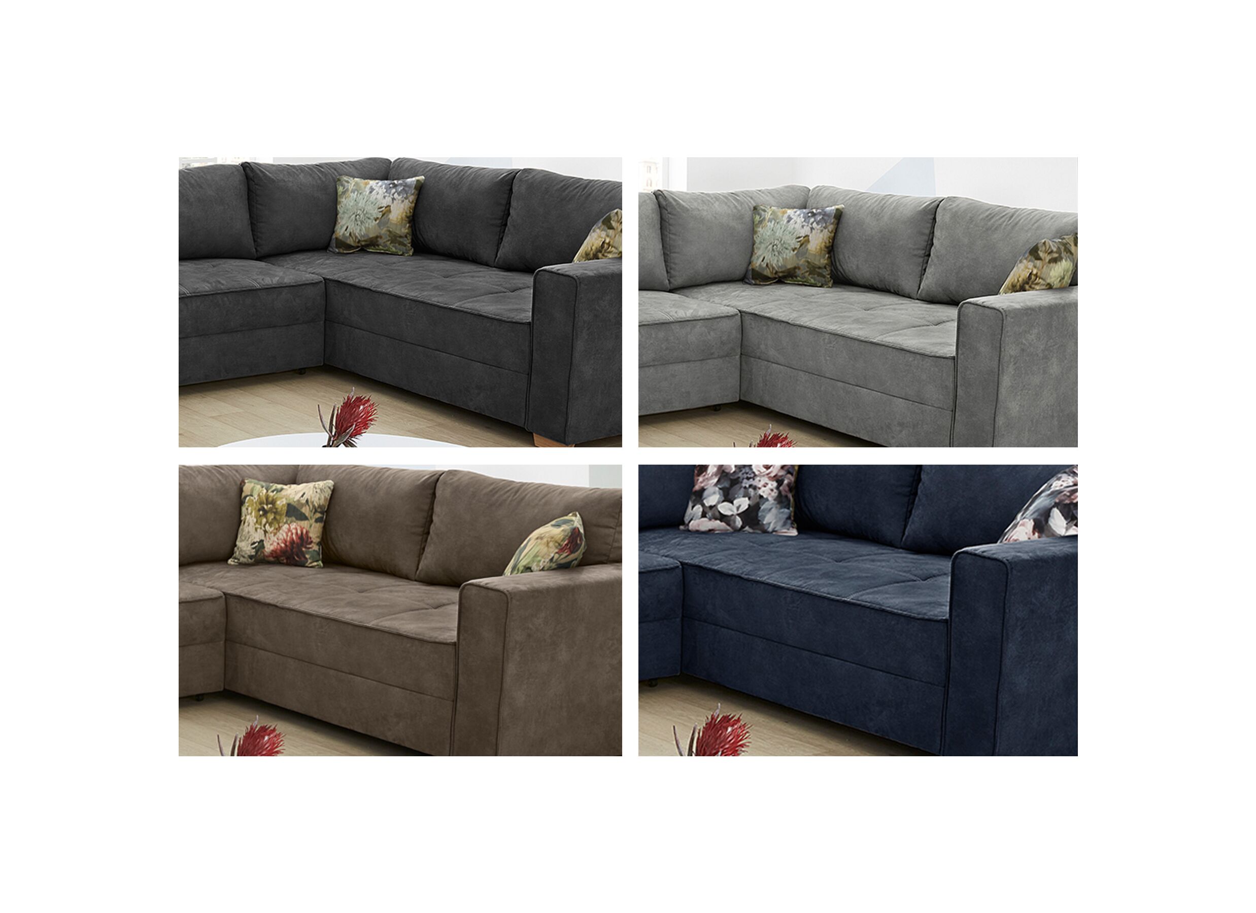 Canapé d'angle Brixen 379x227cm - tissu - gris foncé avec fonction lit