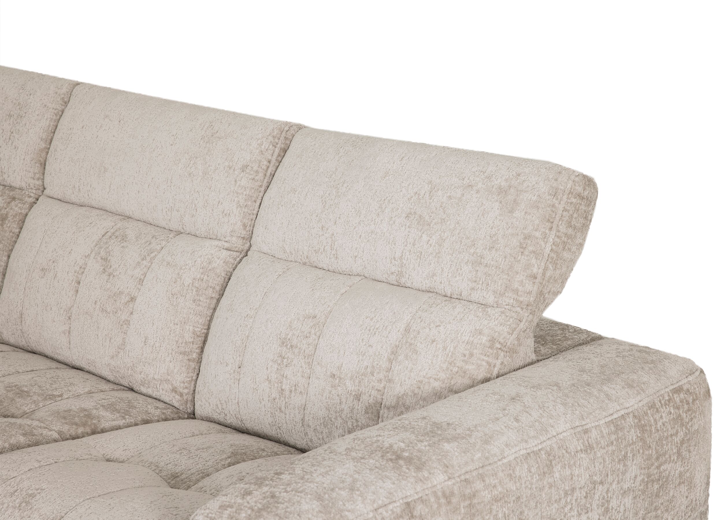 Detail - Canapé d'angle Crow 334x301cm - tissu - turtledove avec 3 fauteuils relax & rangement