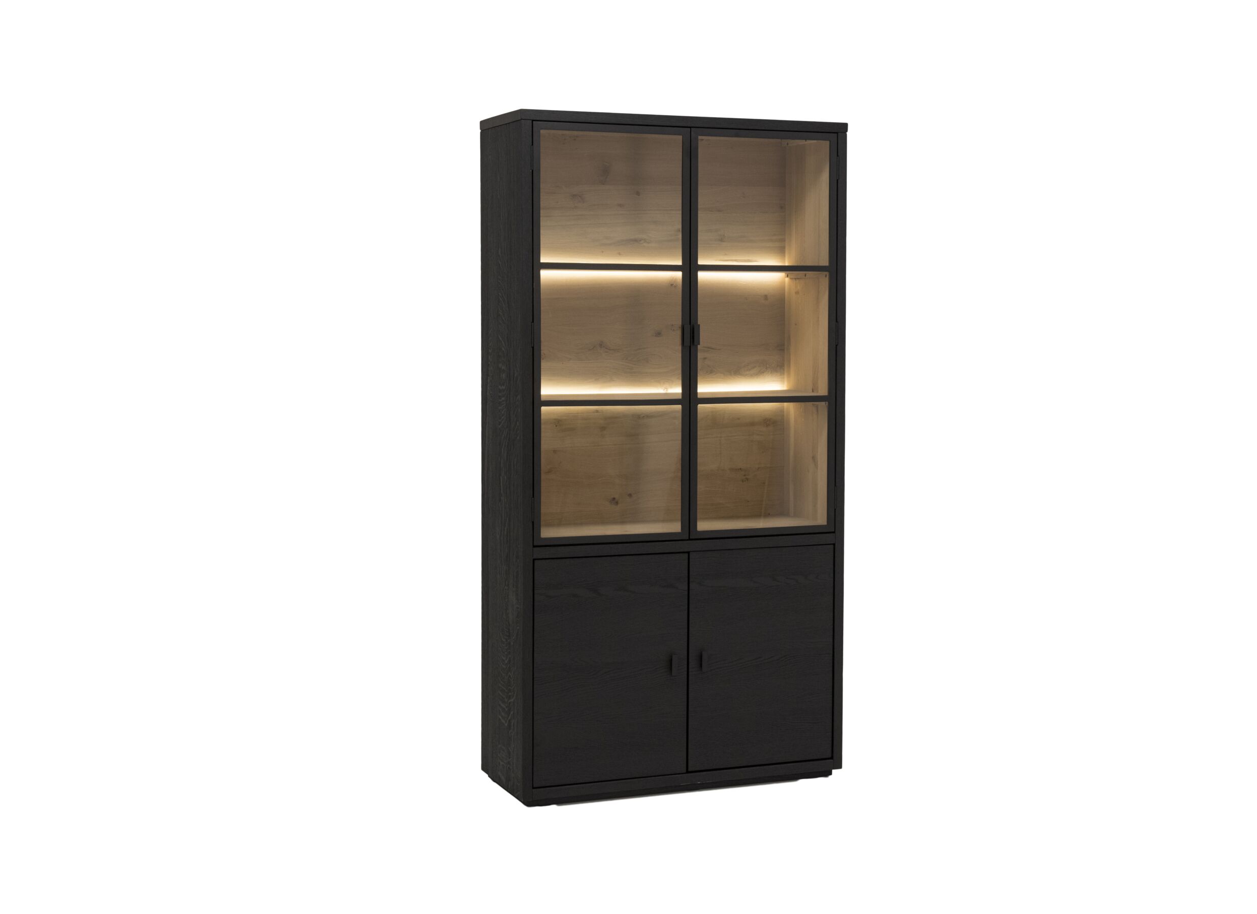 Aperçu - Vitrine Mauri 116,5cm - chêne massif - noir avec éclairage