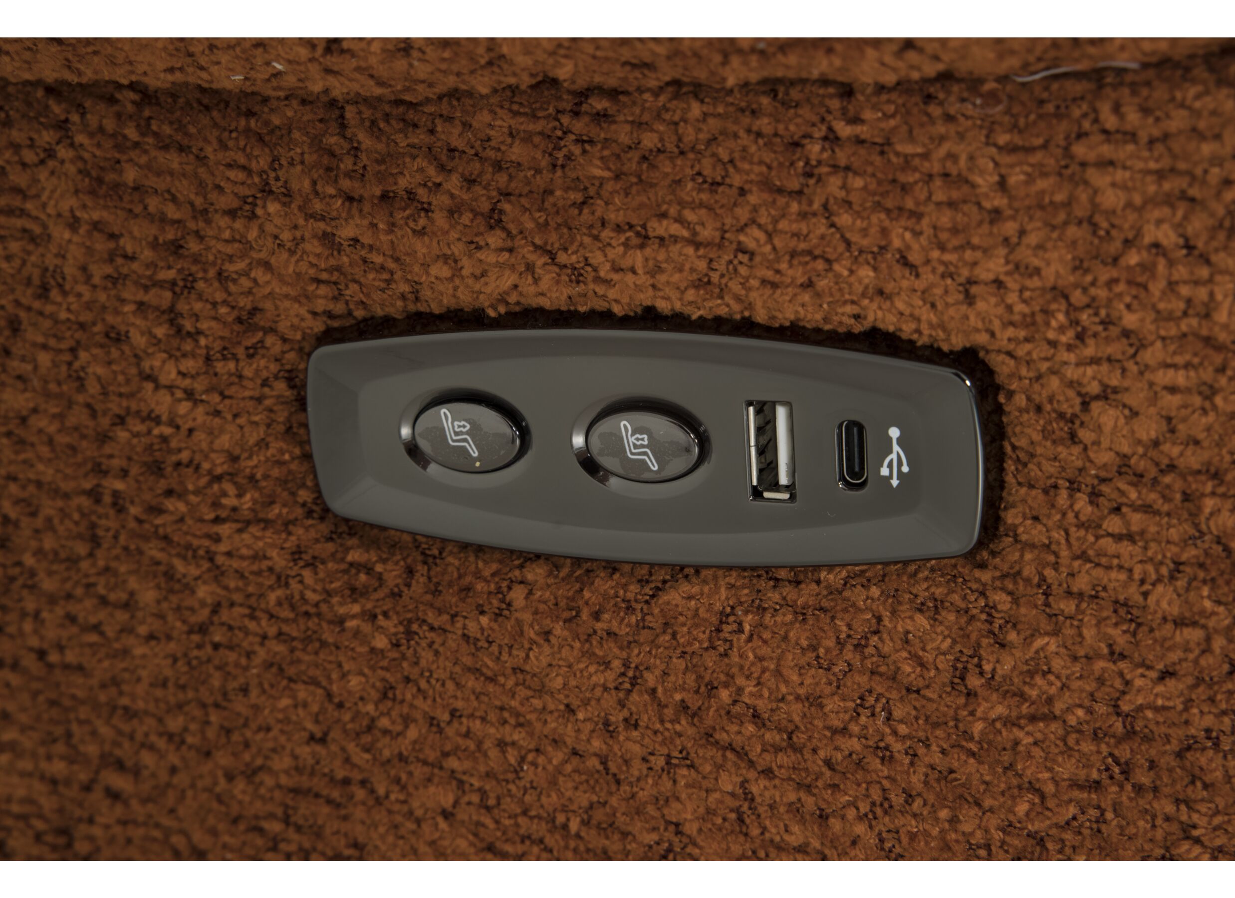 Detailfoto - Relaxzetel Ike elektrisch - stof - oranje met schommelfunctie