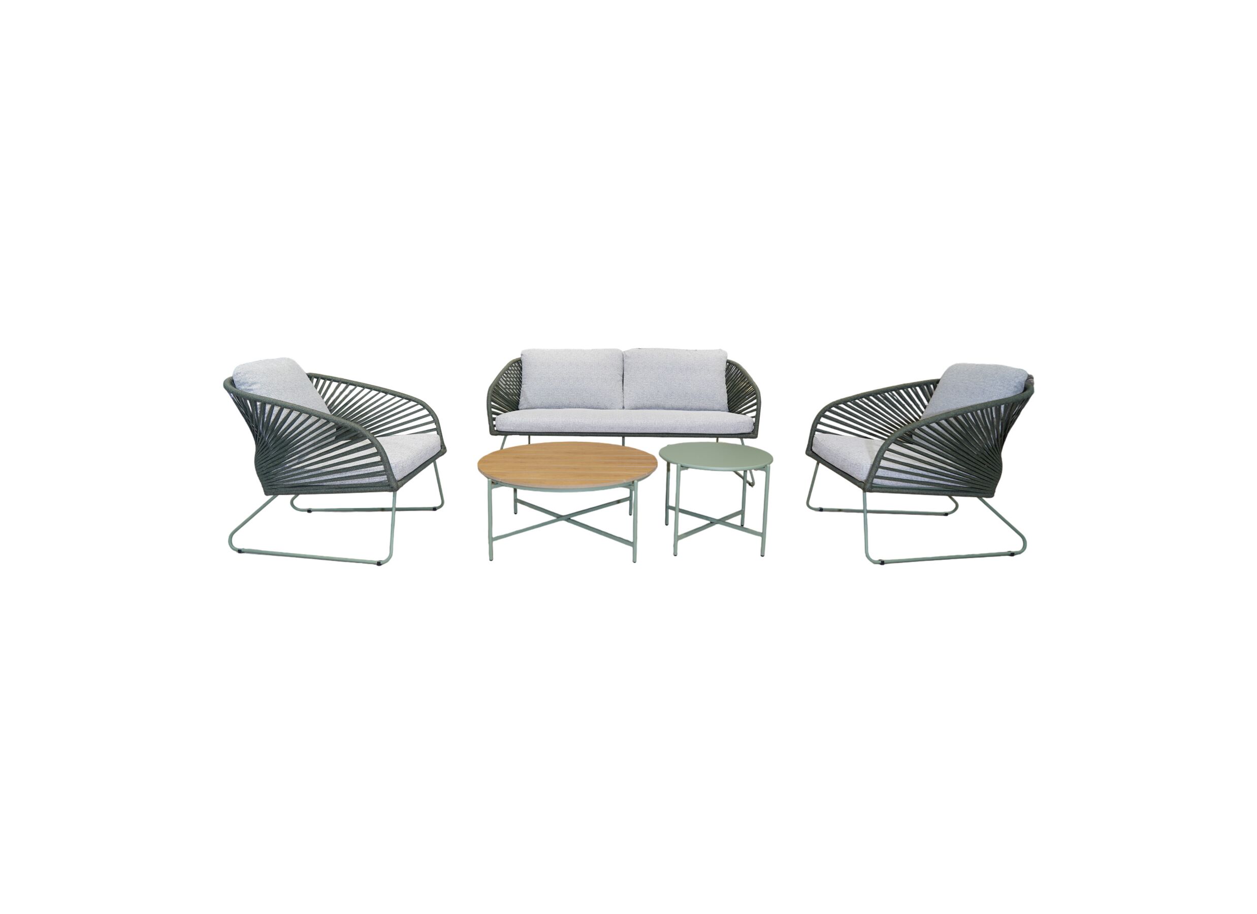 Plus Important - Salon lounge Peacock métal rotin - gris/vert