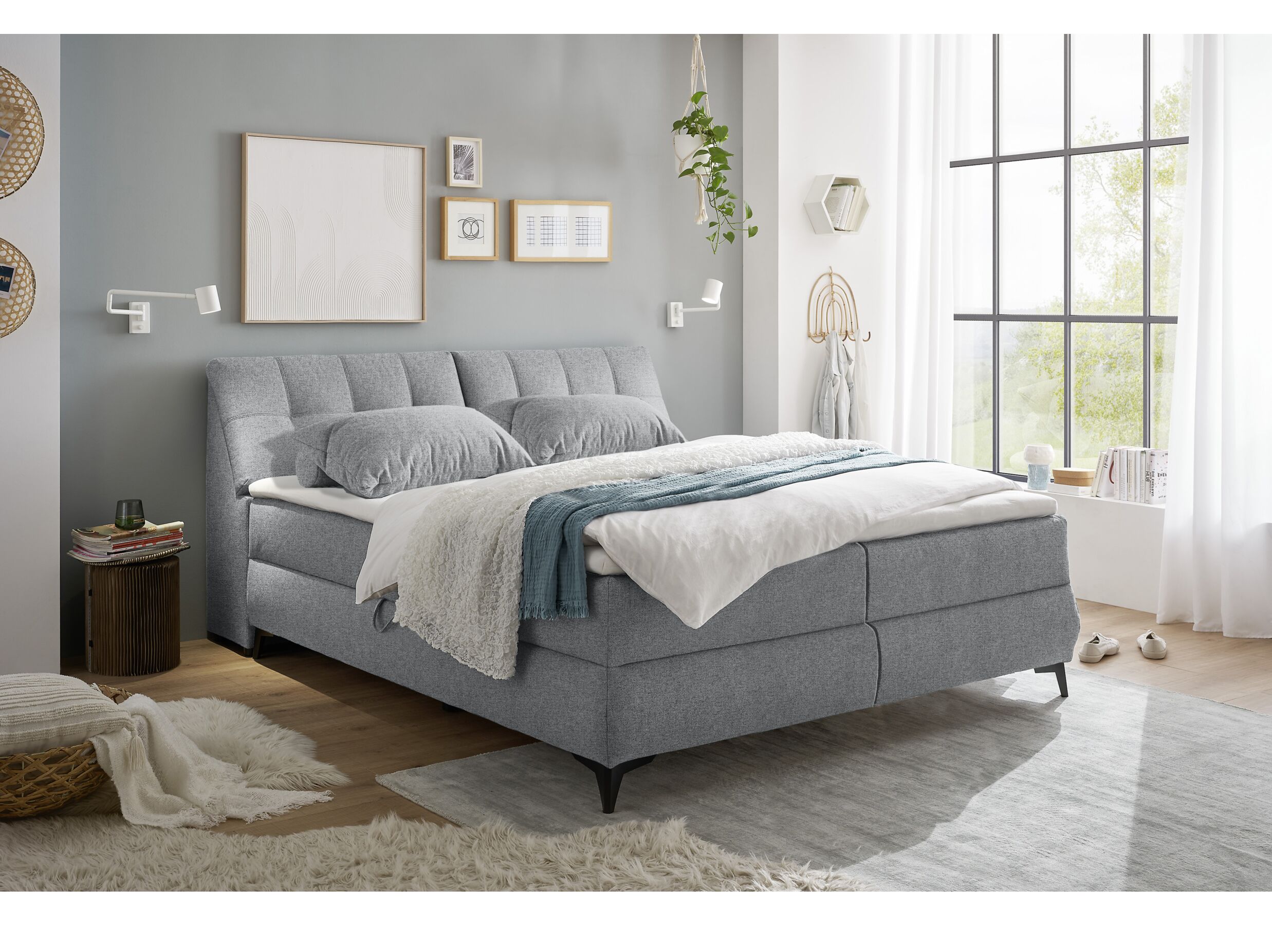 Lit box Atlantis 180x200cm avec rangement tissu gris