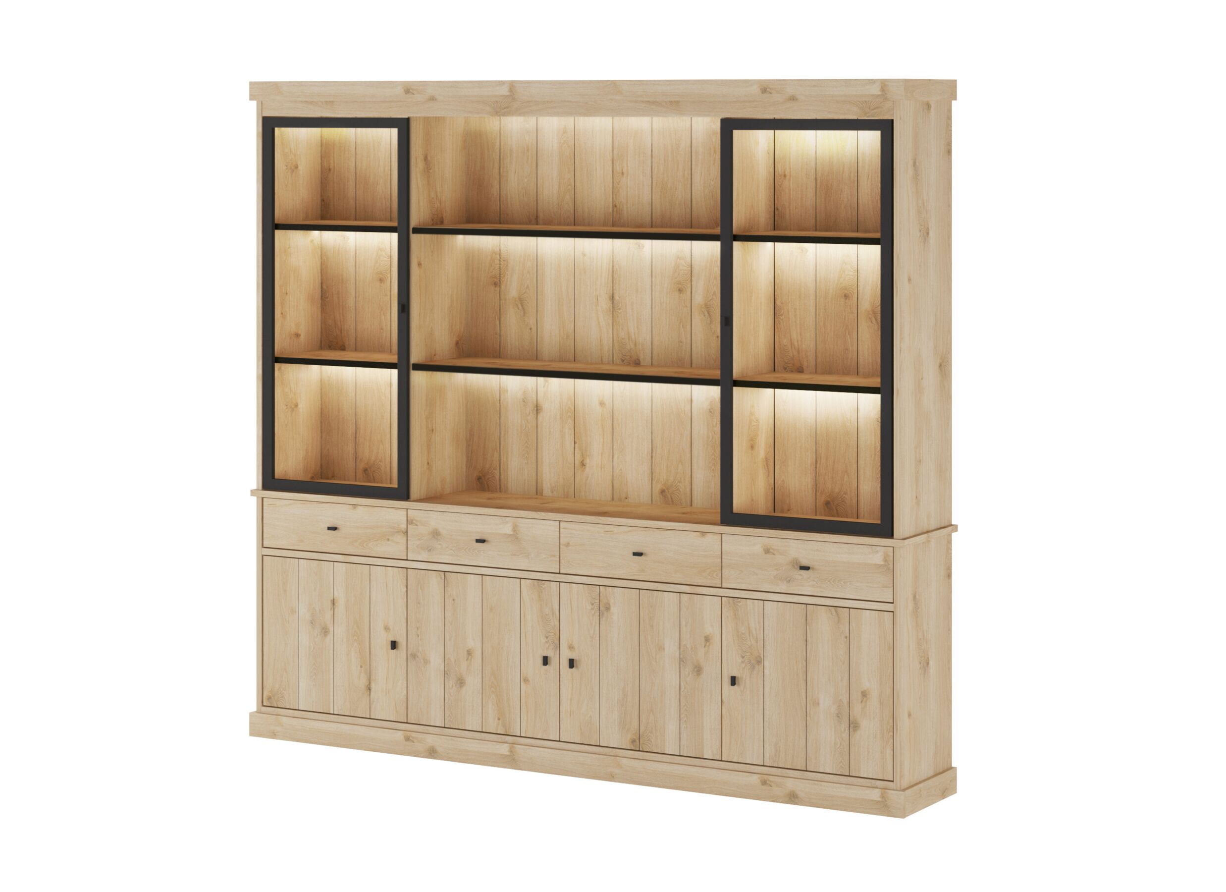 Hoofdfoto - Vitrinekast Valencia 240cm - melamine - lichte eik
