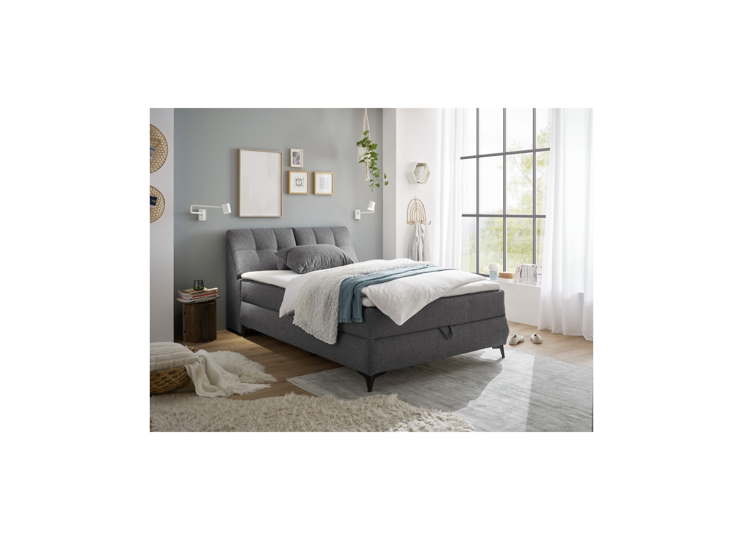 Foto ambiance - Lit box Atlantis 140x200cm avec rangement tissu anthracite
