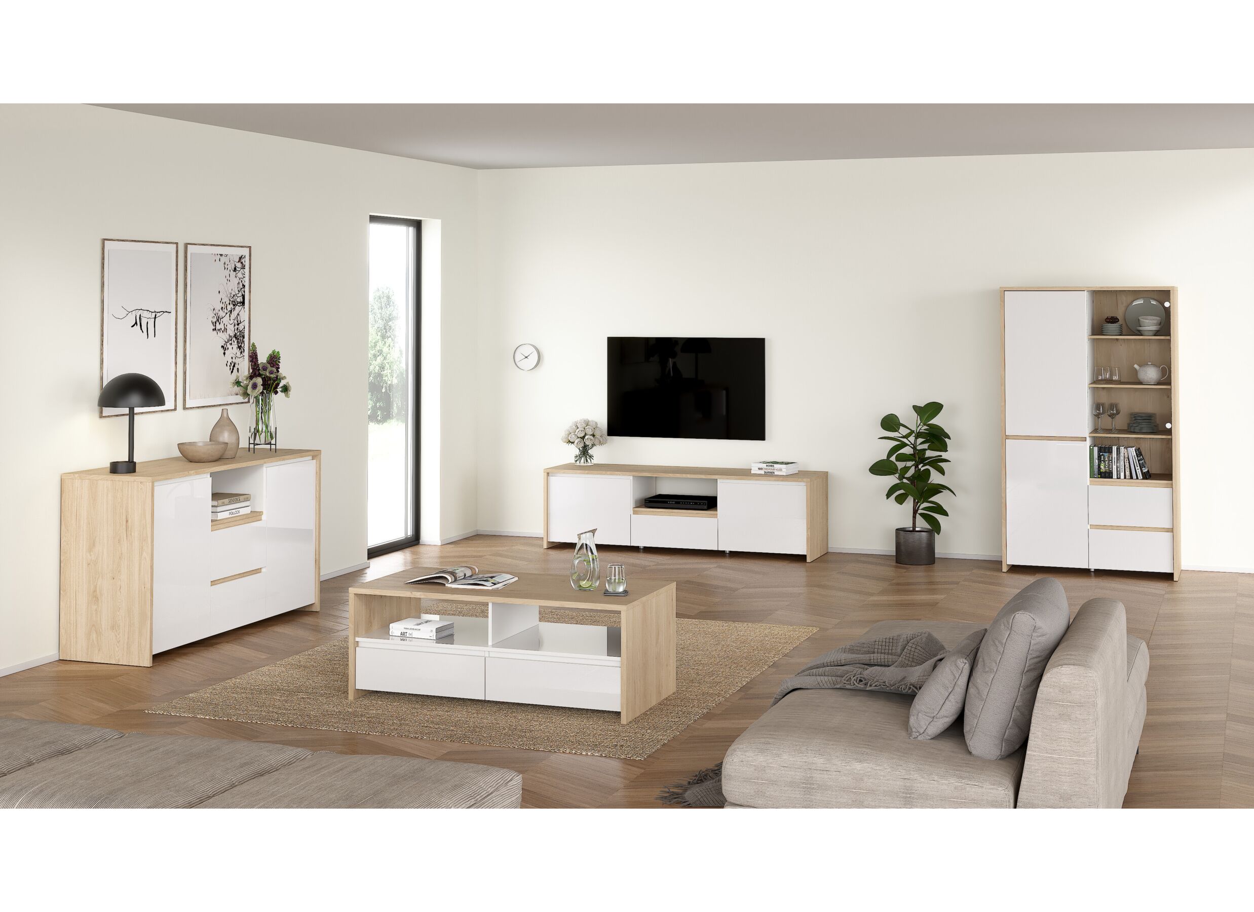 Setfoto - Barkast Next 100cm - decor - wit/jackson hickory