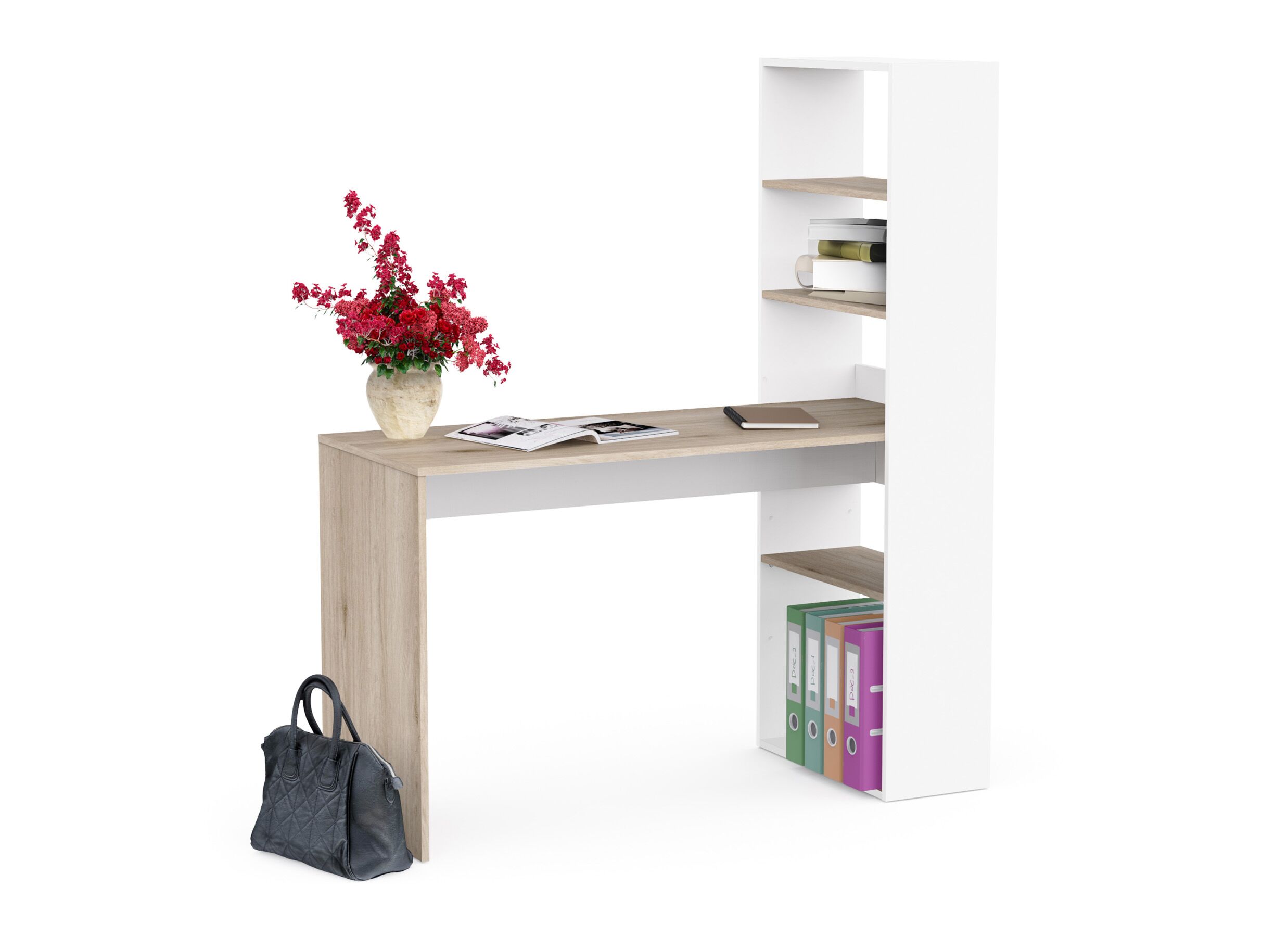 Foto ambiance - Bureau d'angle Ease 123x145x53cm - décor - chêne kronberg & blanc