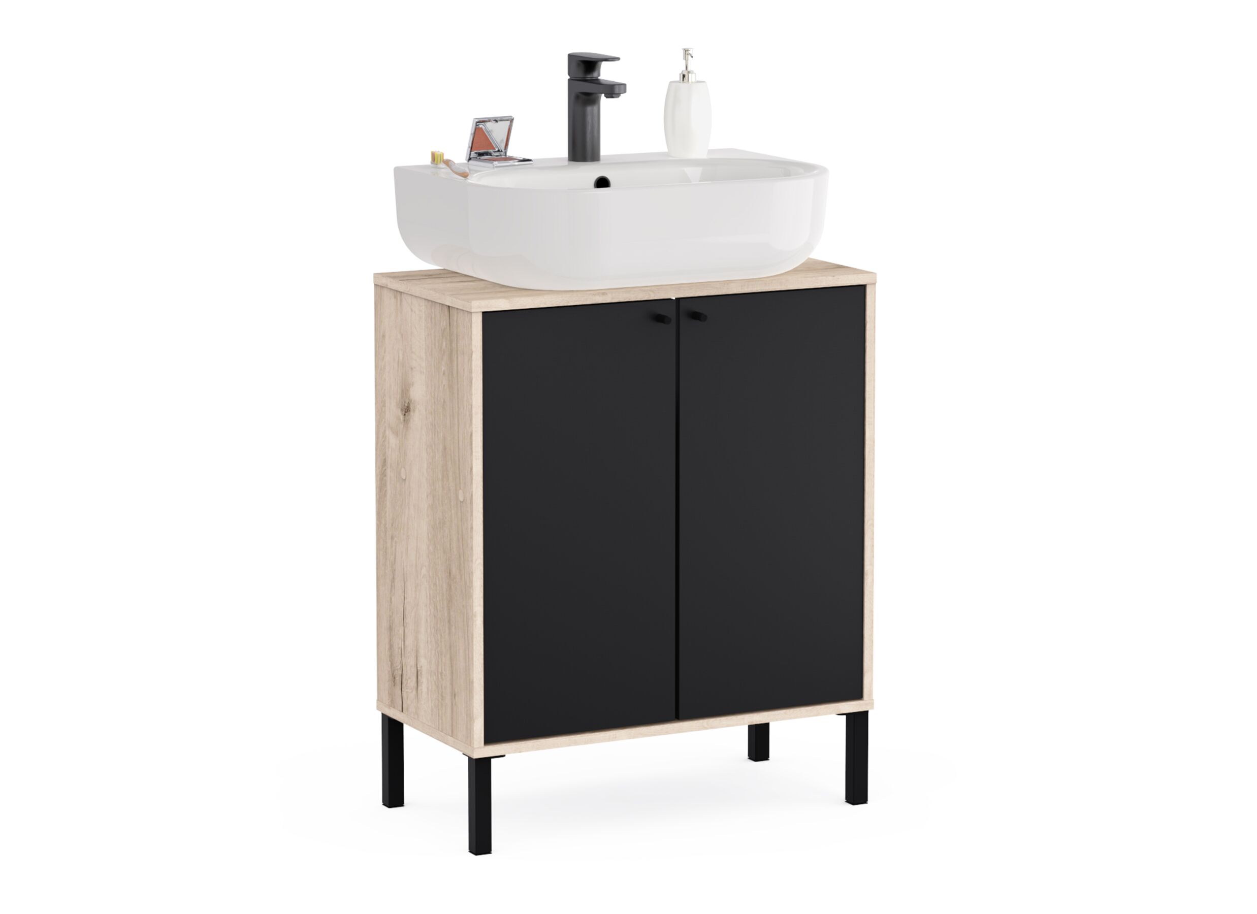Aperçu - Meuble sous-lavabo Lagon 64x78x33cm - mélamine - chêne royal & noir