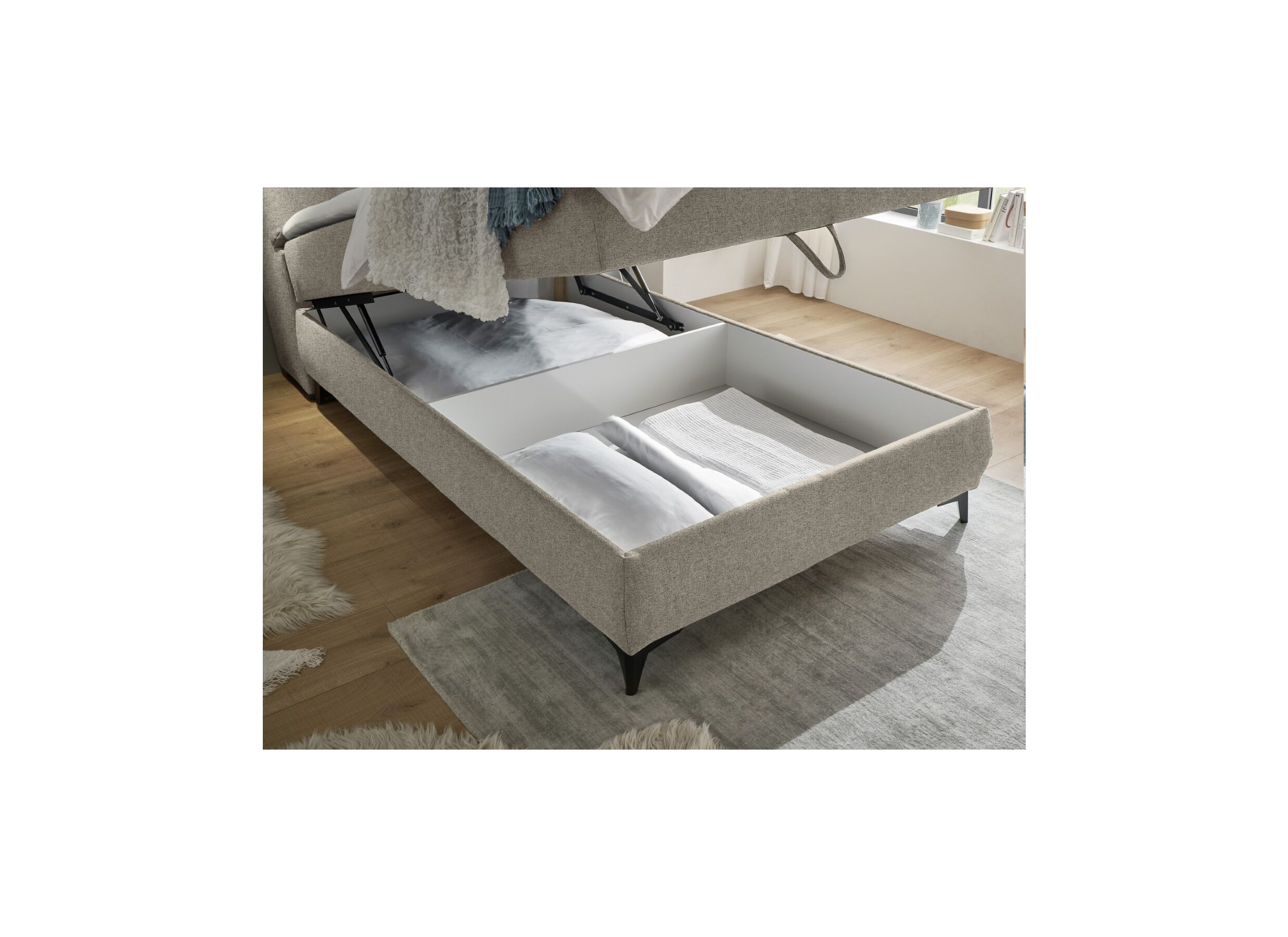Sfeerfoto - Bedbox Atlantis 120x200cm met opbergruimte stof zand