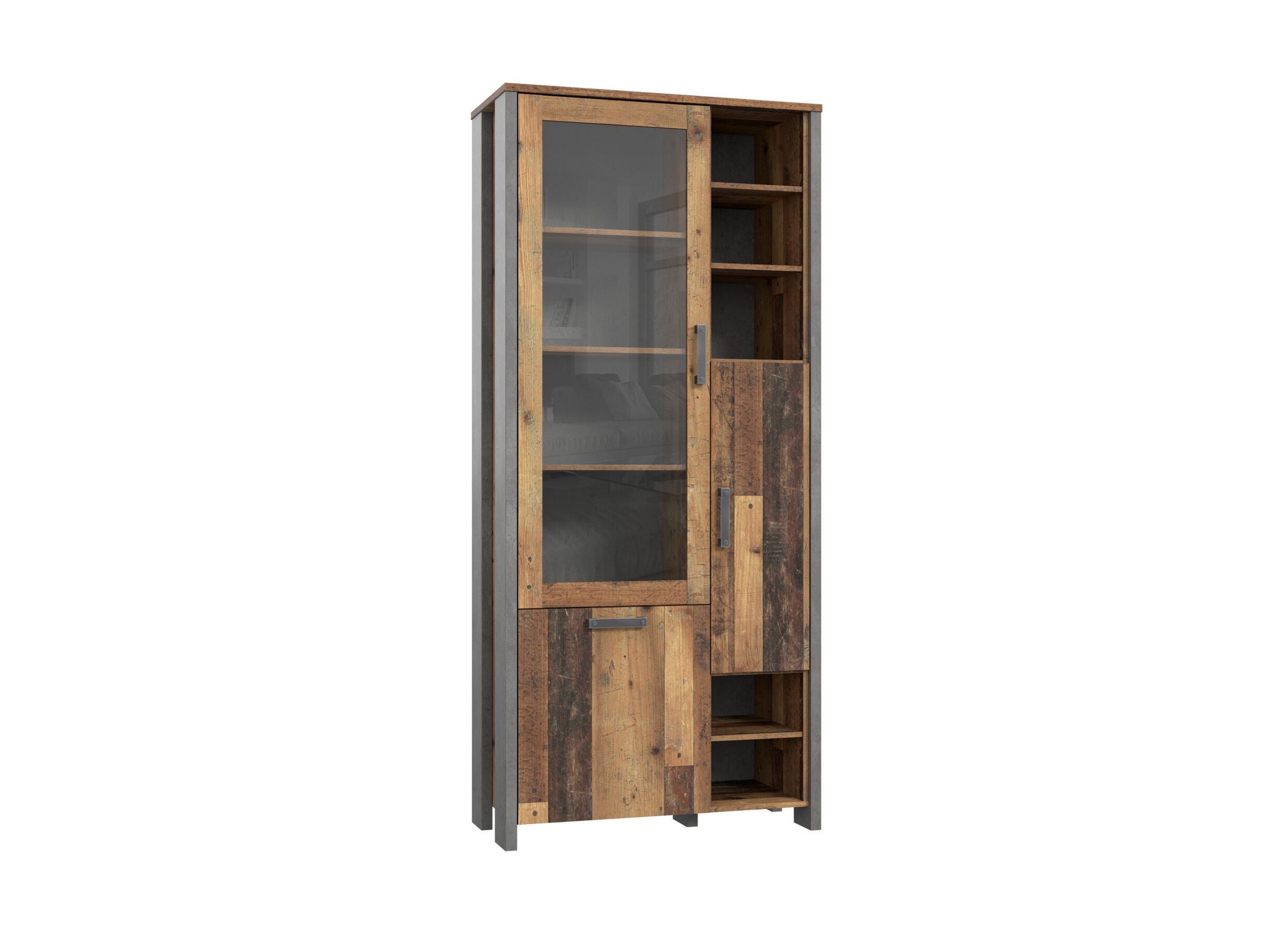 Vitrinekast Clif 92cm - decor - old wood/beton