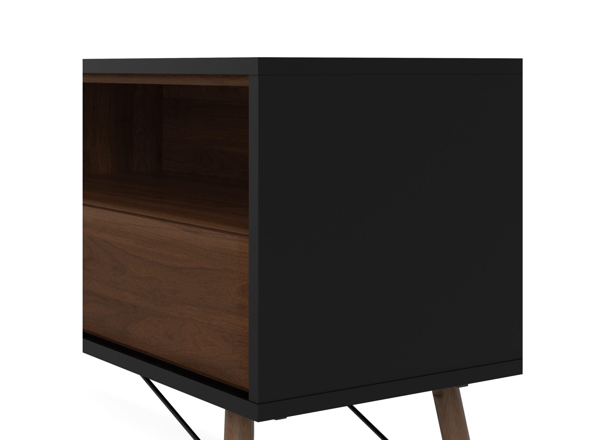 Tv-meubel Ry 151cm - vezelplaat - mat zwart & okkernoot