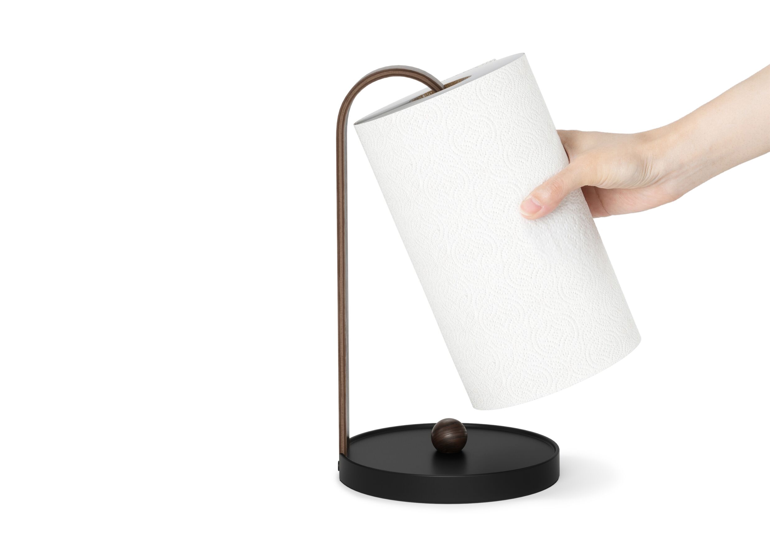 Overzichtsfoto - Keukenrolhouder Bellwood Ø17,4x32,4cm - metaal & hout - zwart & walnoot