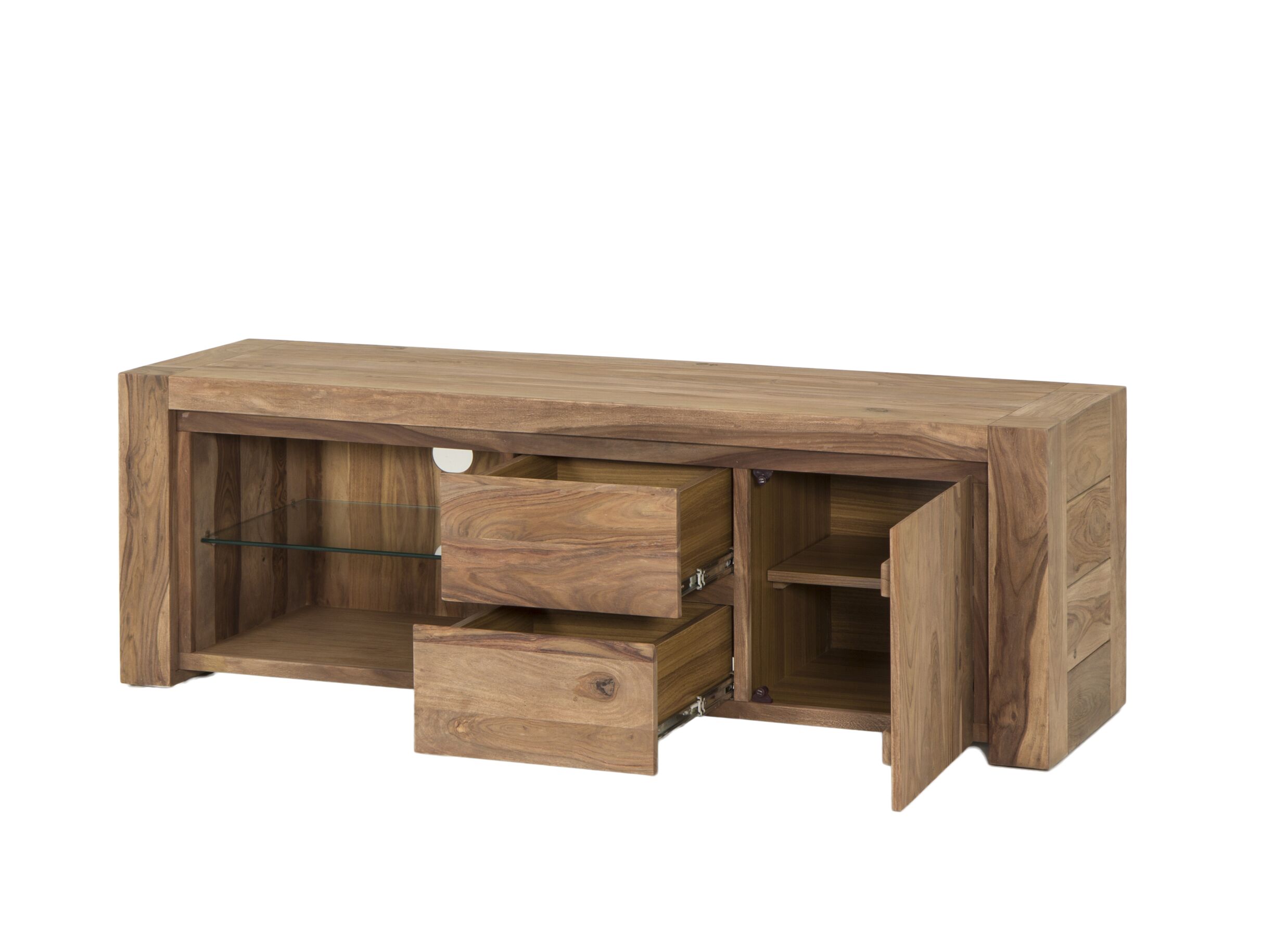 Tv-meubel Carbone 170cm - sheesham massief & fineer & decor - naturel
