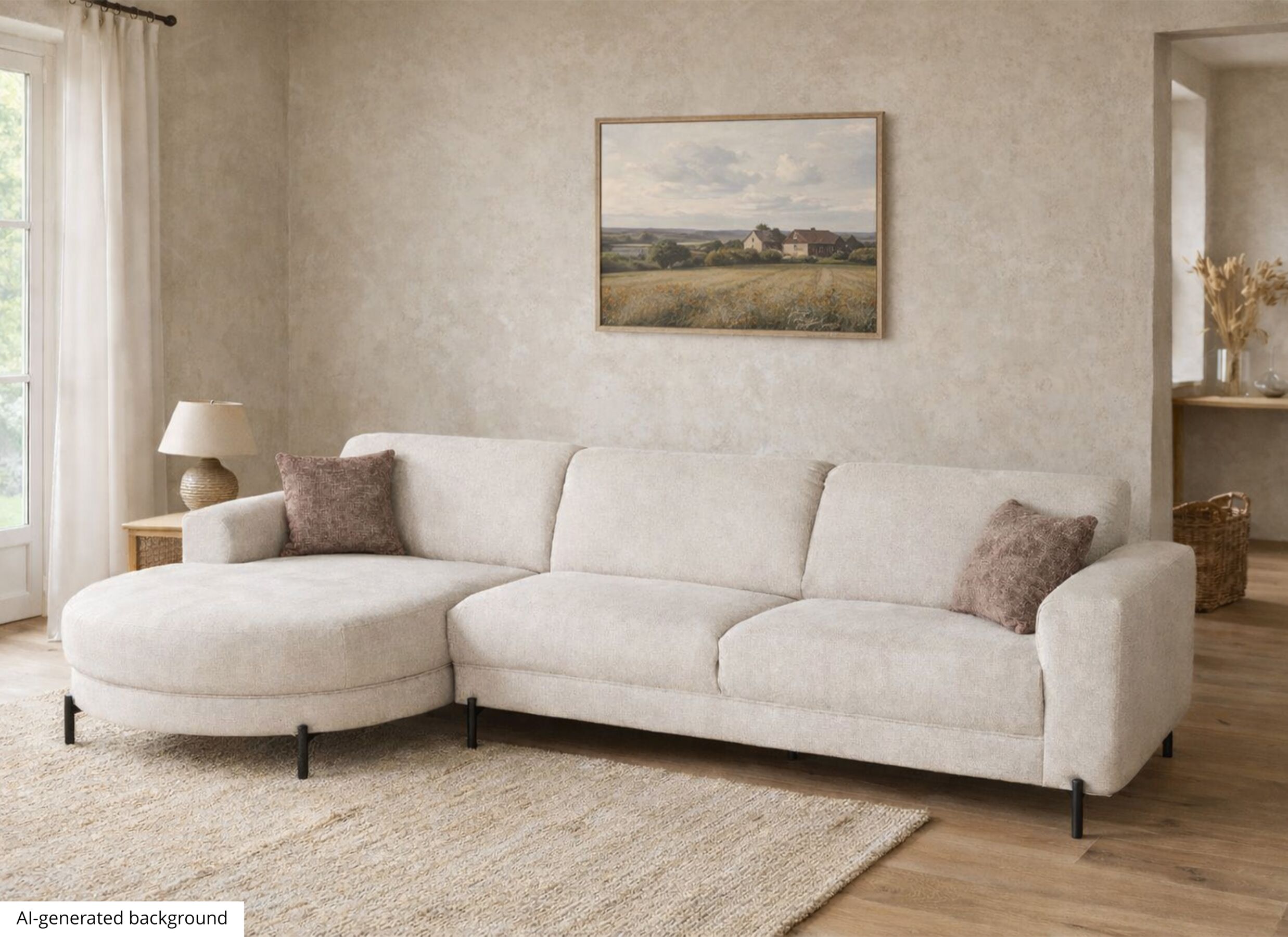 AI Generated - Canapé d'angle Liva 325x161cm - tissu - blanc