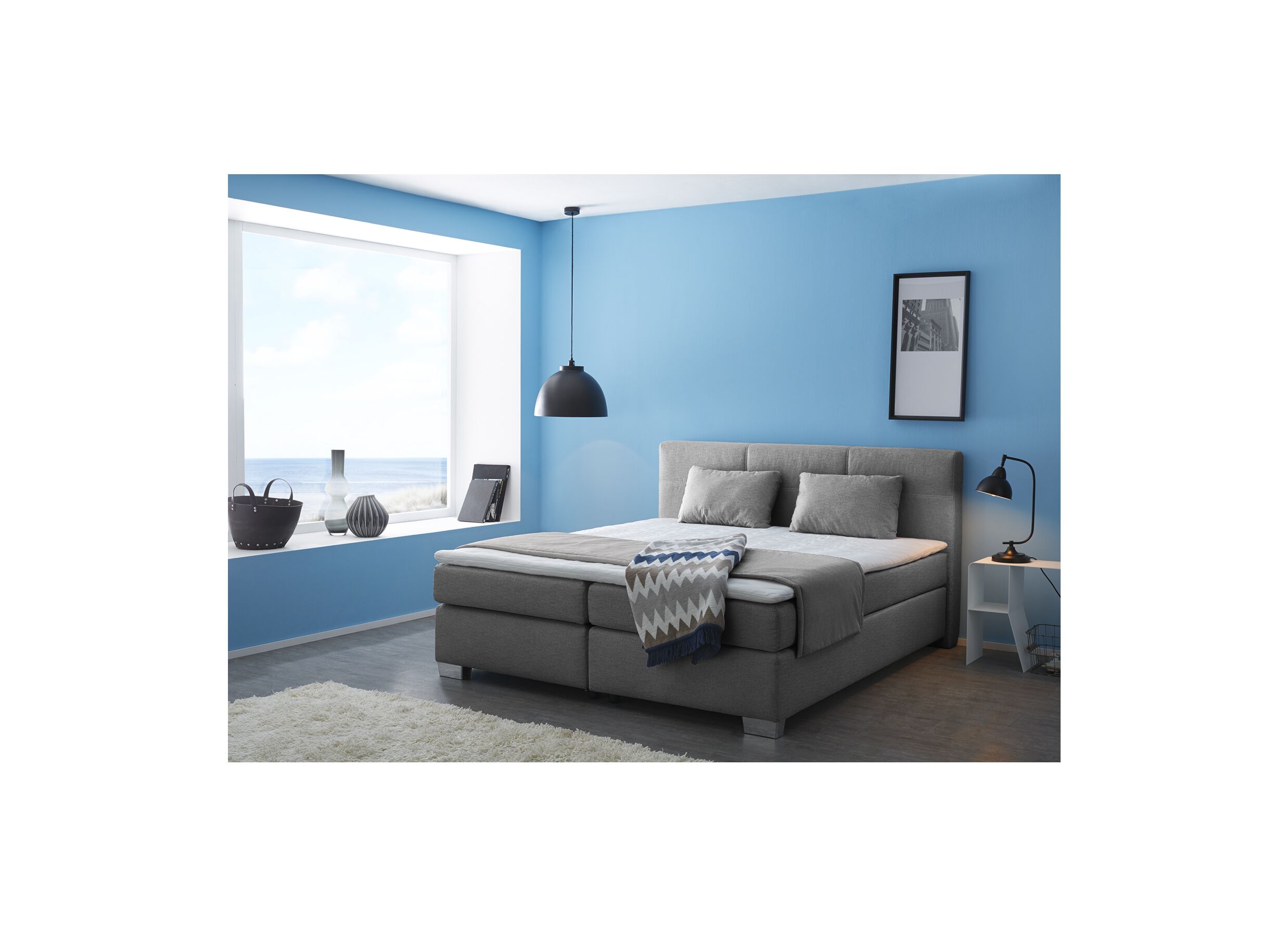 Boxspring Emilia 180x200cm - tissu - gris